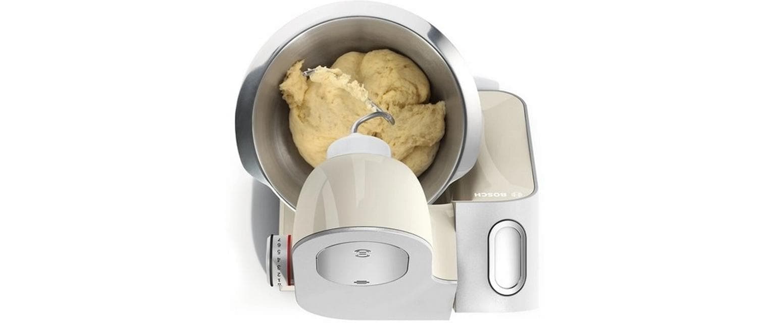 BOSCH Robot de cuisine »Serie 4 MUM58L20, Durchlaufschnitzler, Mixer, grau« 3 Scheiben, Schüssel, Knethaken/Rühr-/Silikonbesen, spülmaschinenfest