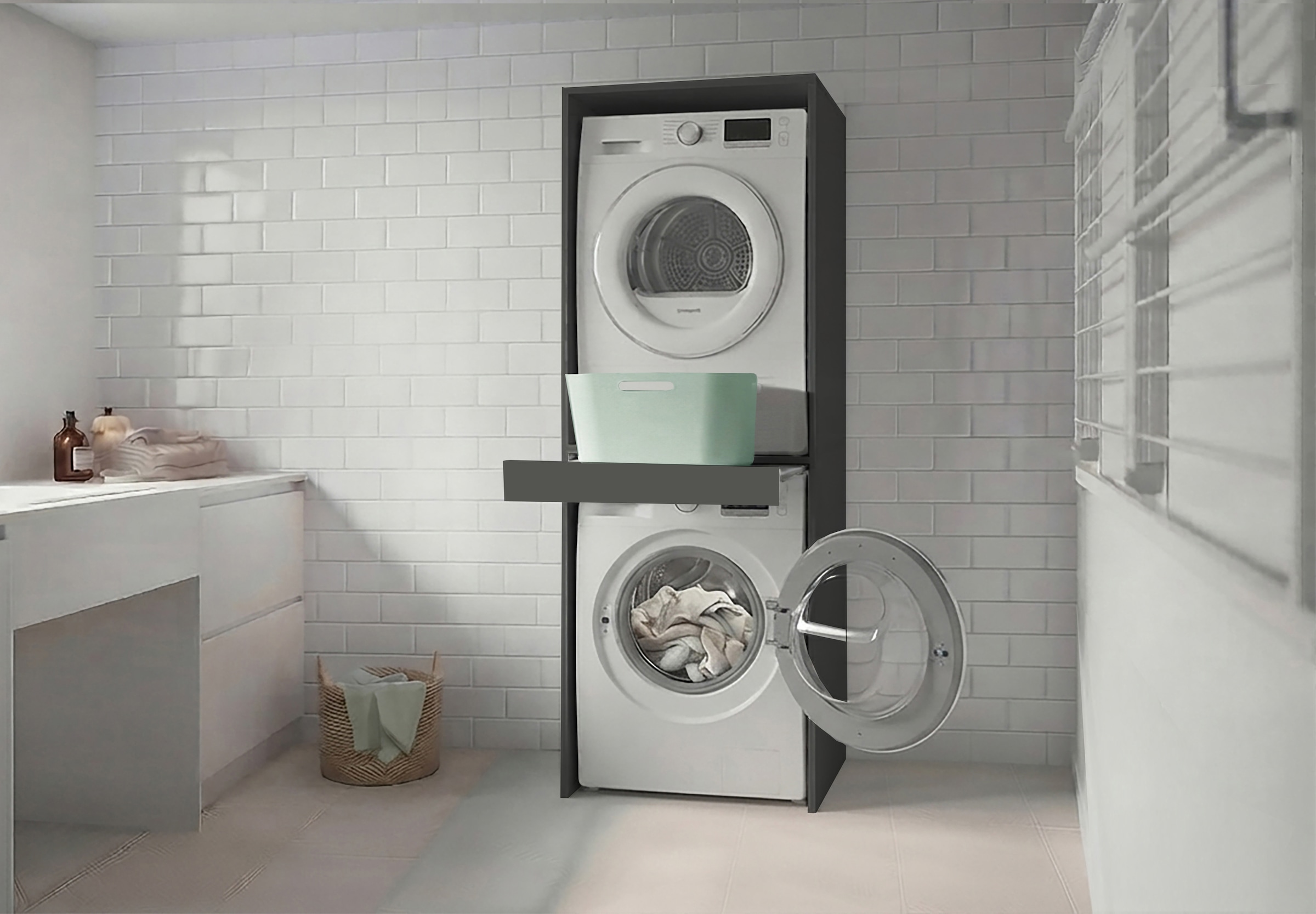 KOCHSTATION Armoire pour machine à laver »KS-Linda« largeur 67 cm, parois de 25 mm d'épaisseur, tablette extensible