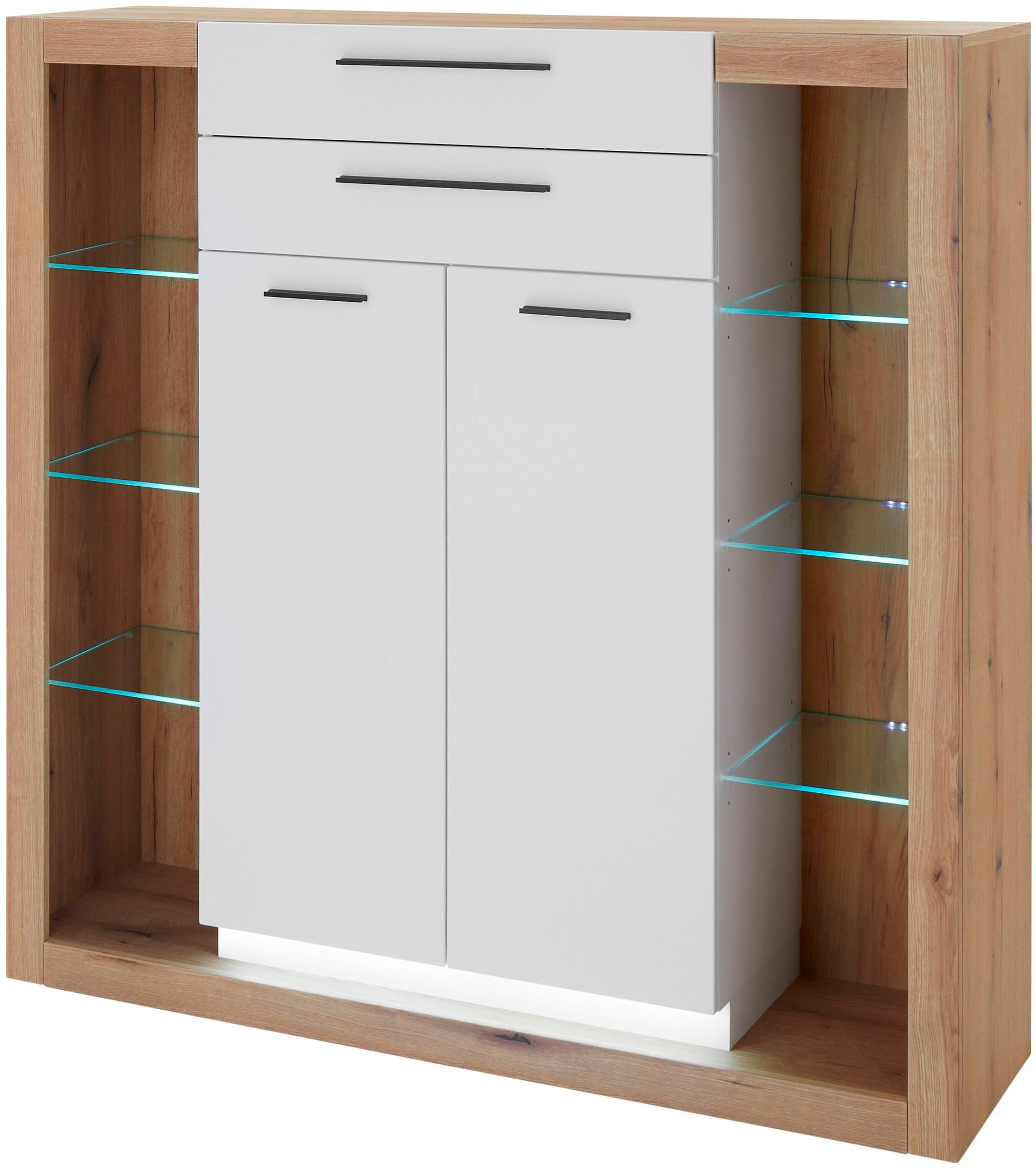 Home affaire Buffet haut »Brixen, moderne Kommode, Stauraumelement in Eiche Evoke Dekor« Metallgriffe, ausreichend Stauraum, vielseitig einsetzbar