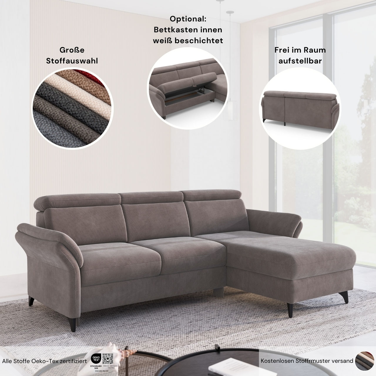 sit&more Paysage de salon »Glendale, U-Form« inkl. Kopfteilverstellung,wahlweise mit Vorziehsitz und Bettkasten