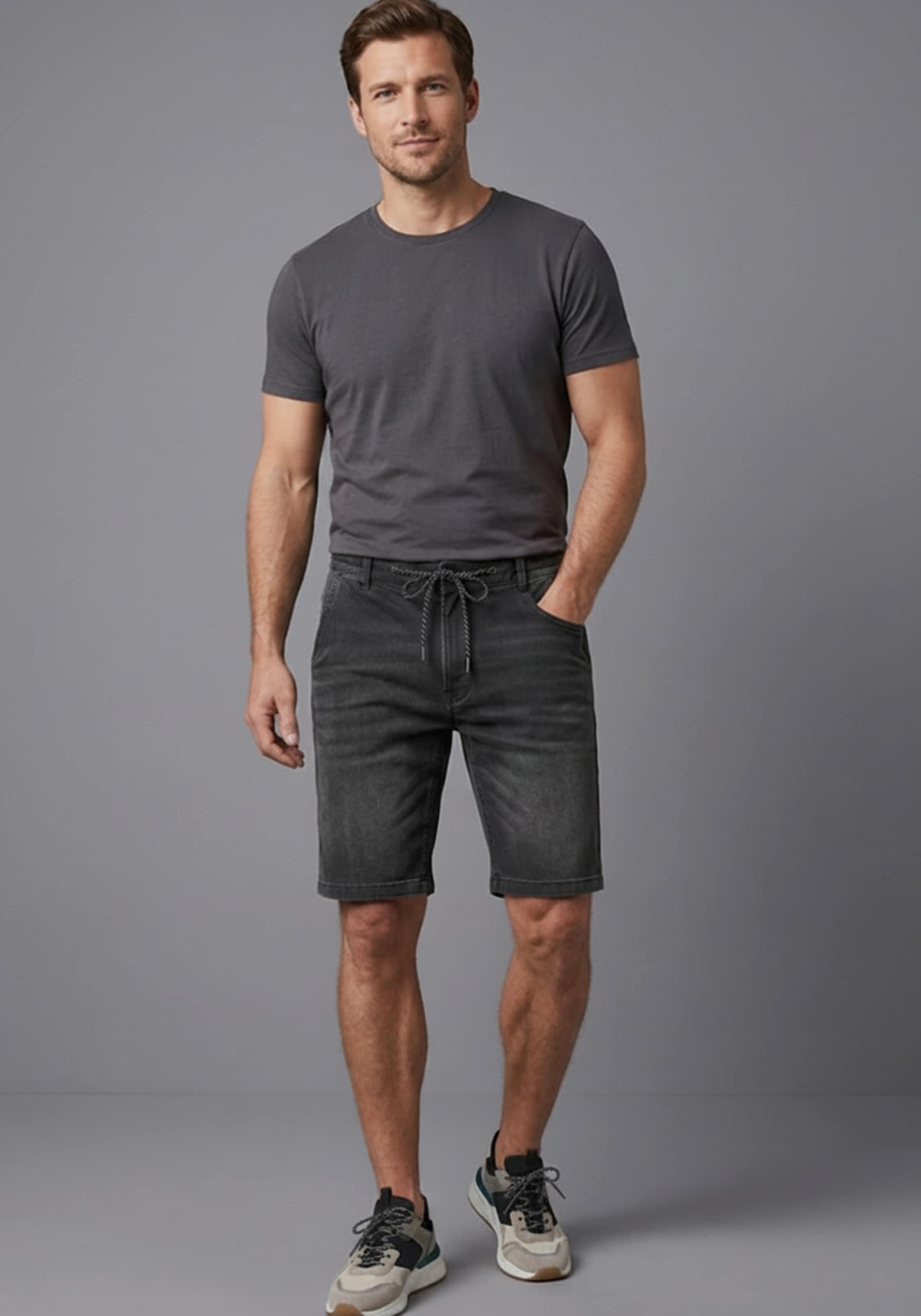 Arizona Bermuda en jean jogging Regular Fit, jambe droite, taille basse, avec cordon de serrage