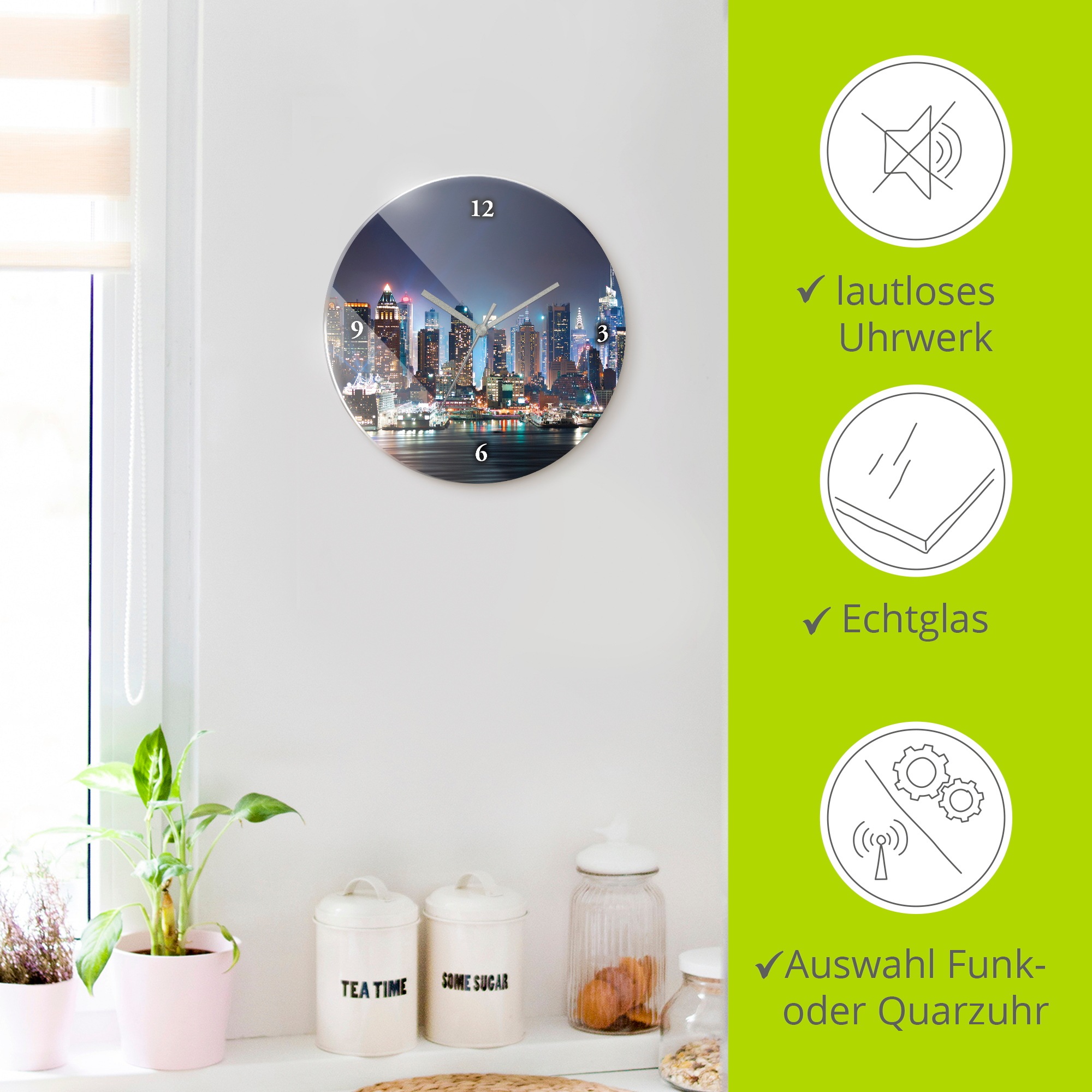 Artland Wanduhr »New York City Times Square« wahlweise mit  Quarz- oder Funkuhrwerk, lautlos ohne Tickgeräusche