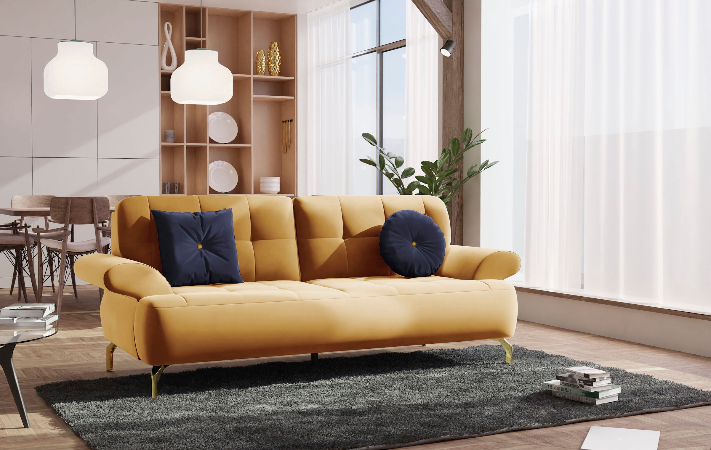 sit&more 2,5-places »Orient 1« inkl. 2 Zierkissen mit Strass-Stein, goldfarbene Metallfüsse