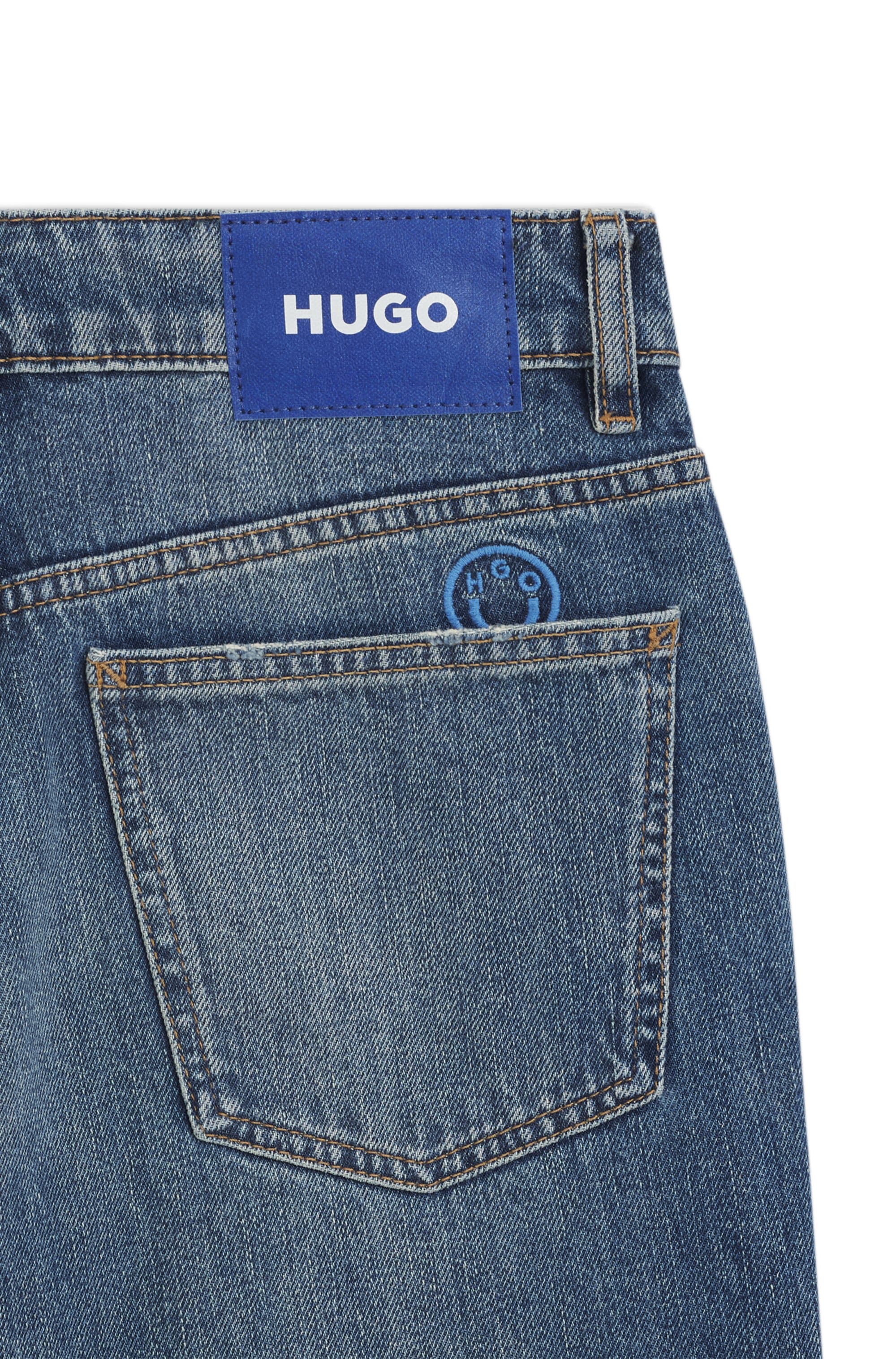 HUGO Loose-fit-Jeans »Gamala« mit ausgefranstem Saum, Baggy-Fit