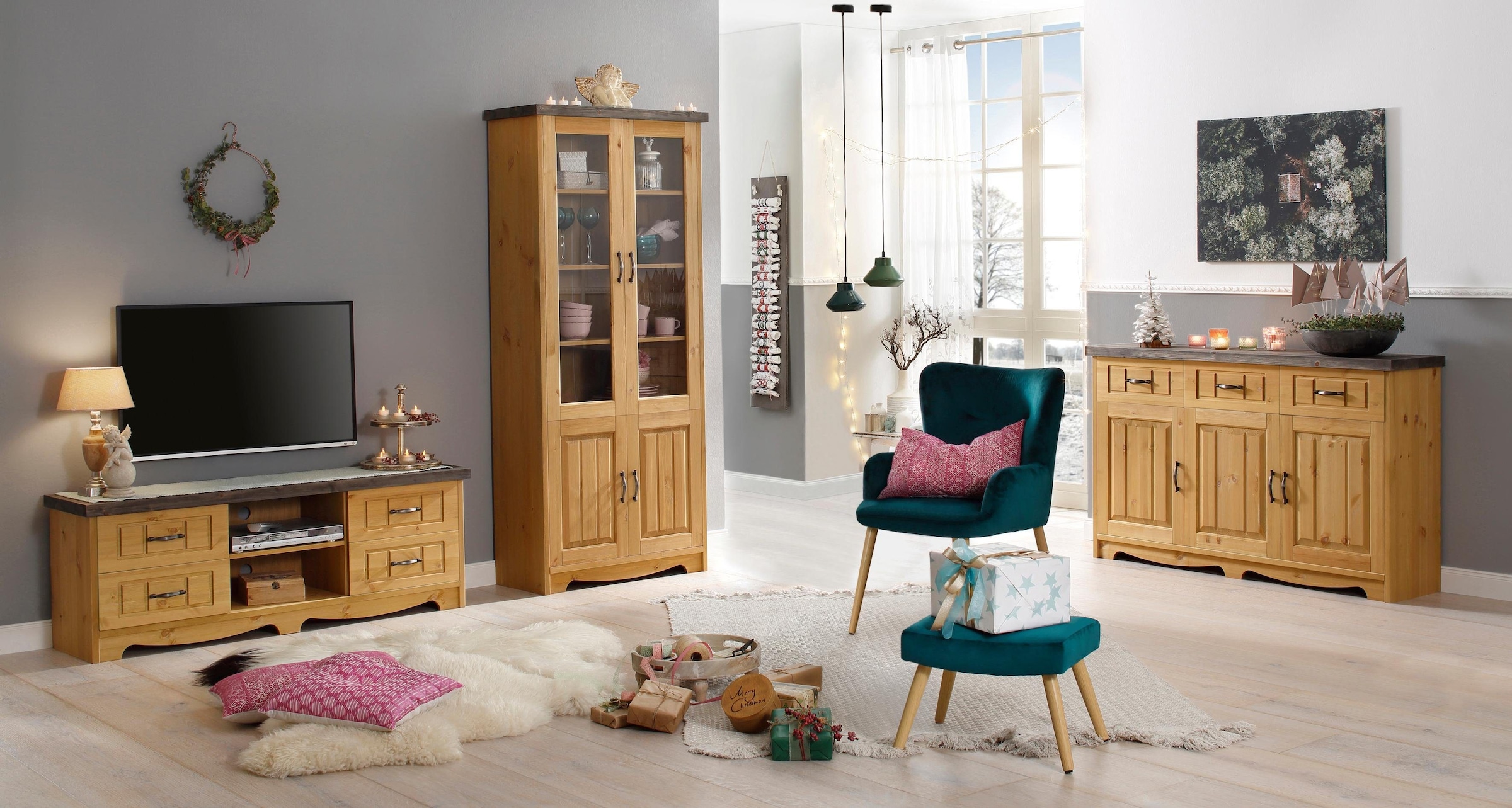 GOODproduct Sideboard »Trinidad Antique« Kommode, 148 cm, FSC® zertifiziertes Massivholz