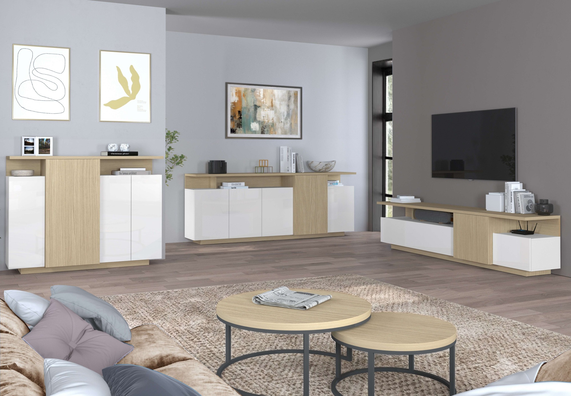 GOODproduct Lowboard »Lowboard ETHOS,Lowboard,TV-Kommode,TV-Möbel,TV-Bank« 1 Stk. tlg. Mit zwei Drehtüren, einer Klapptür und zwei offenen Fächern,B.210 cm