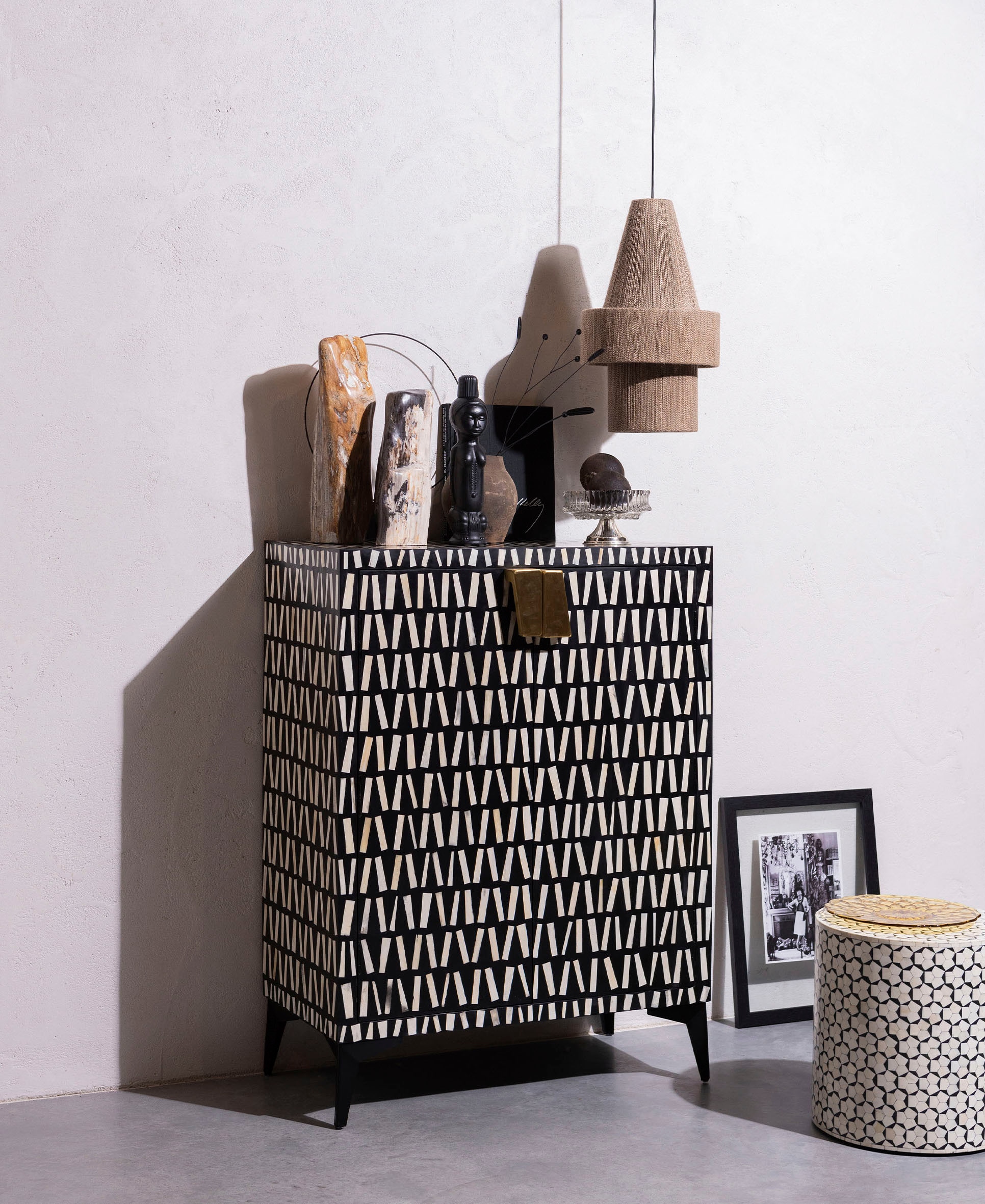 WOOOD Beistelltisch »Neva« mit edlem grafischen Muster, H 40 cm x Ø 37 cm