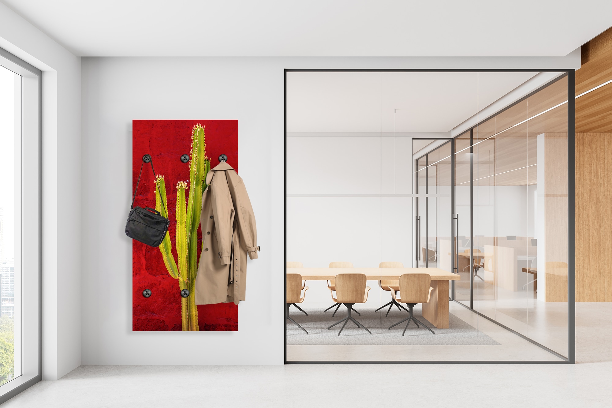 queence Porte-manteau mural »Kaktus« 1 cuis tlg. panneau mural en acrylique avec 6 crochets en acier inoxydable noir mat