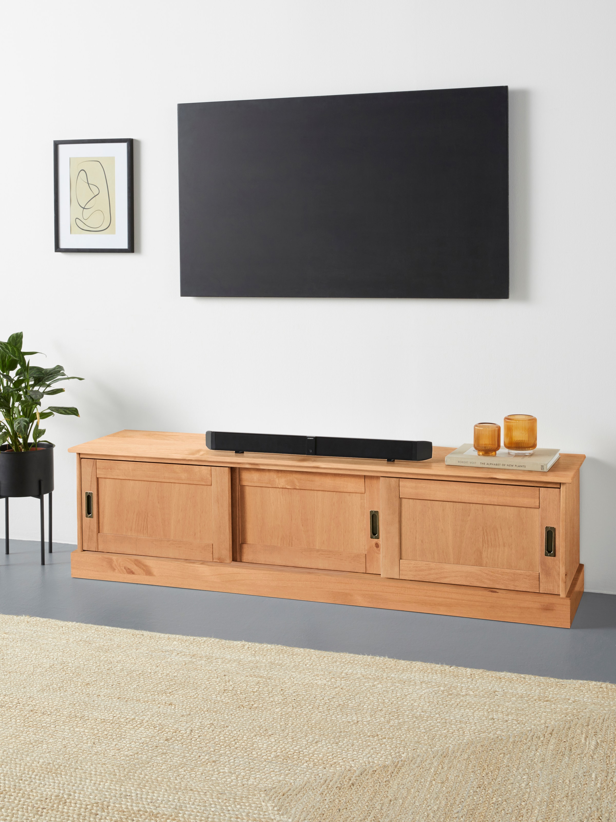 GOODproduct Table basse »Schröder« Kommode mit 3 Schiebetüren, aus massivem Kiefernholz