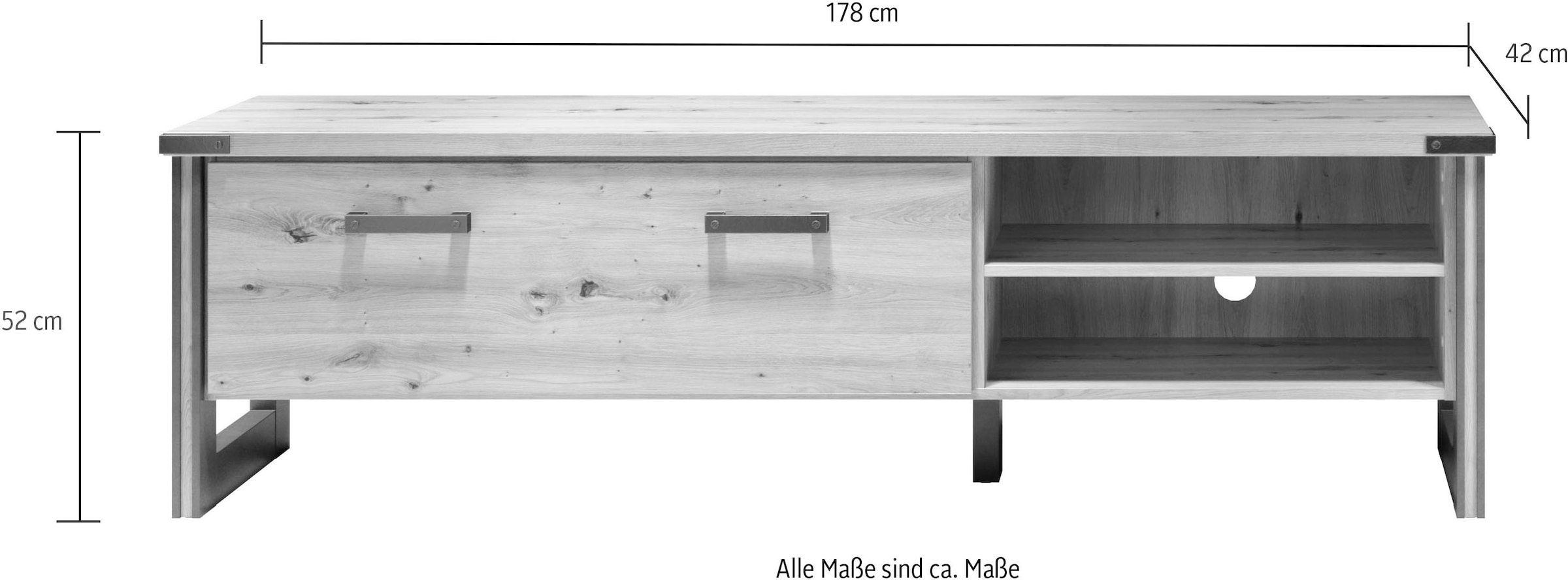 Home affaire Table basse »Mia« 1 cuis tlg. Echtholzoptik, Eiche, 178 cm breiter Schrank