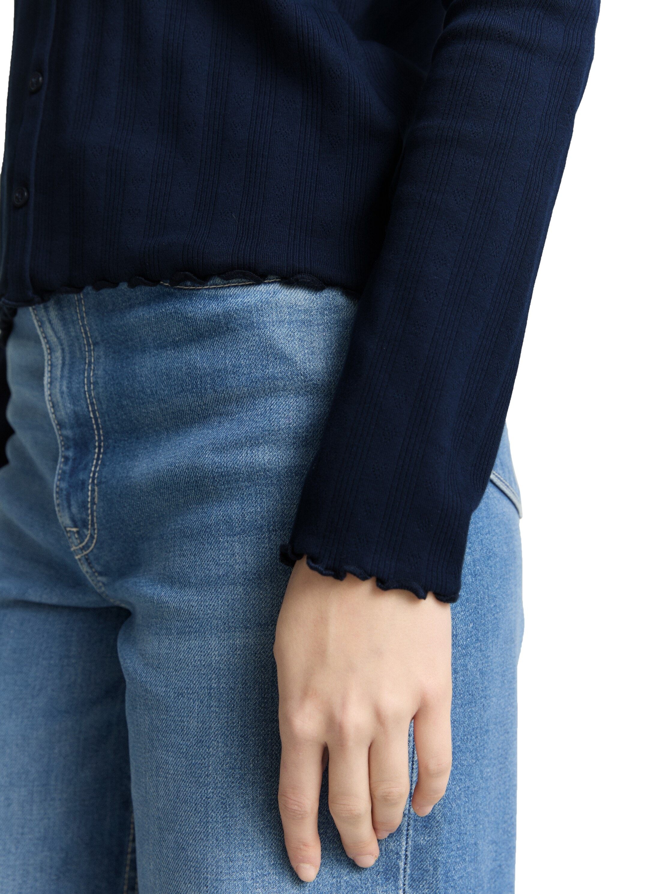 TOM TAILOR Denim T-shirt à manches longues mit gewelltem Abschluss