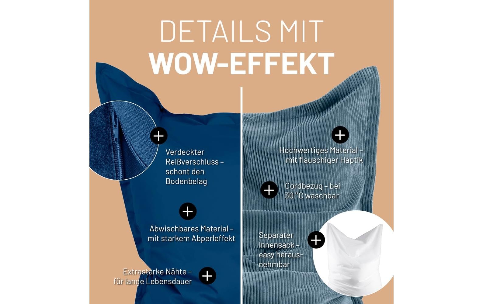 Lumaland Pouf »+ Cordhülle 380 l« 3 cuis tlg. Sitzsack für innen und aussen