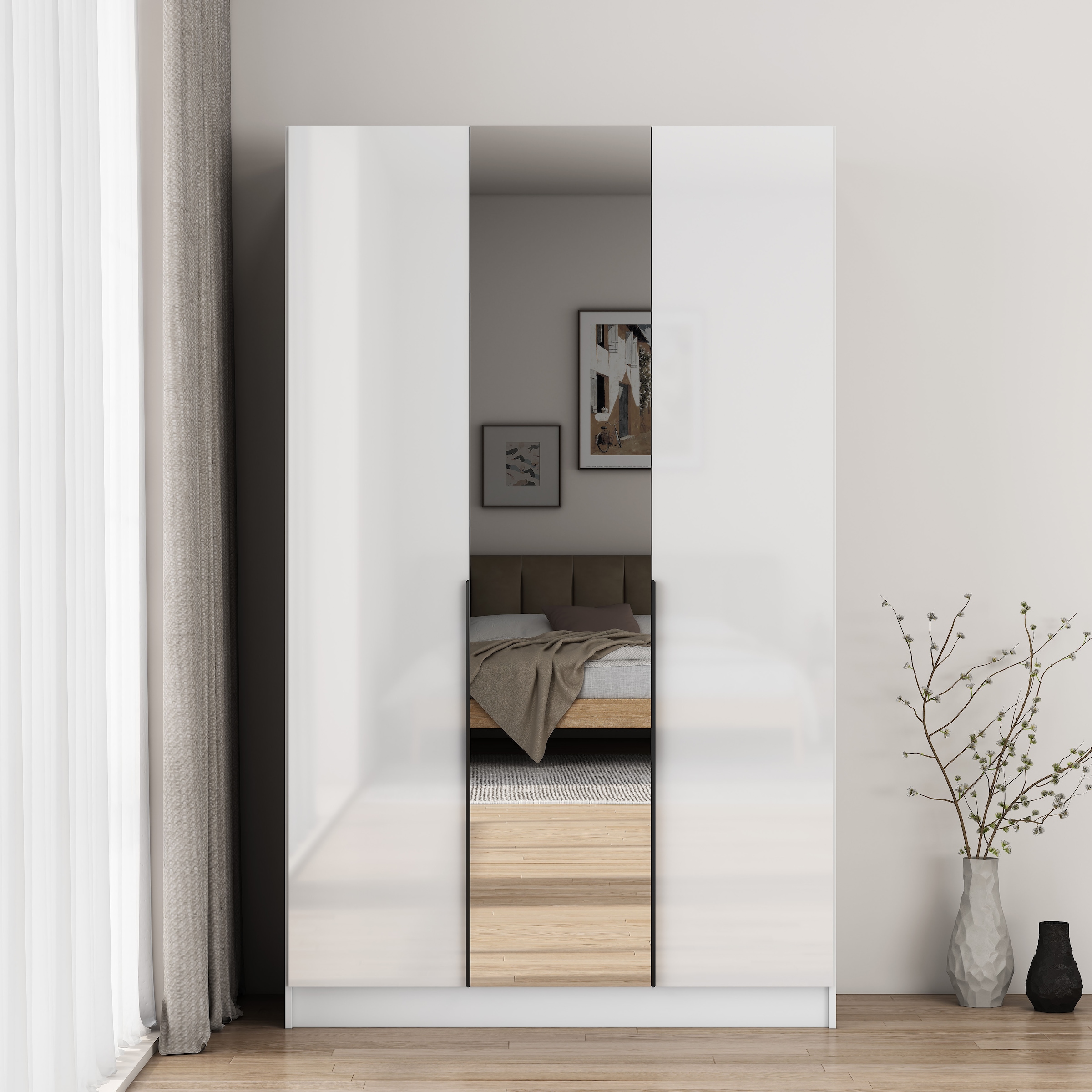 GOODproduct Kleiderschrank »Annor Schlafzimmerschrank Breite 122cm hochglanz Schrank Garderobe« Drehtürenschrank mit perfekter Innenausstattung - elegante Türgriffe