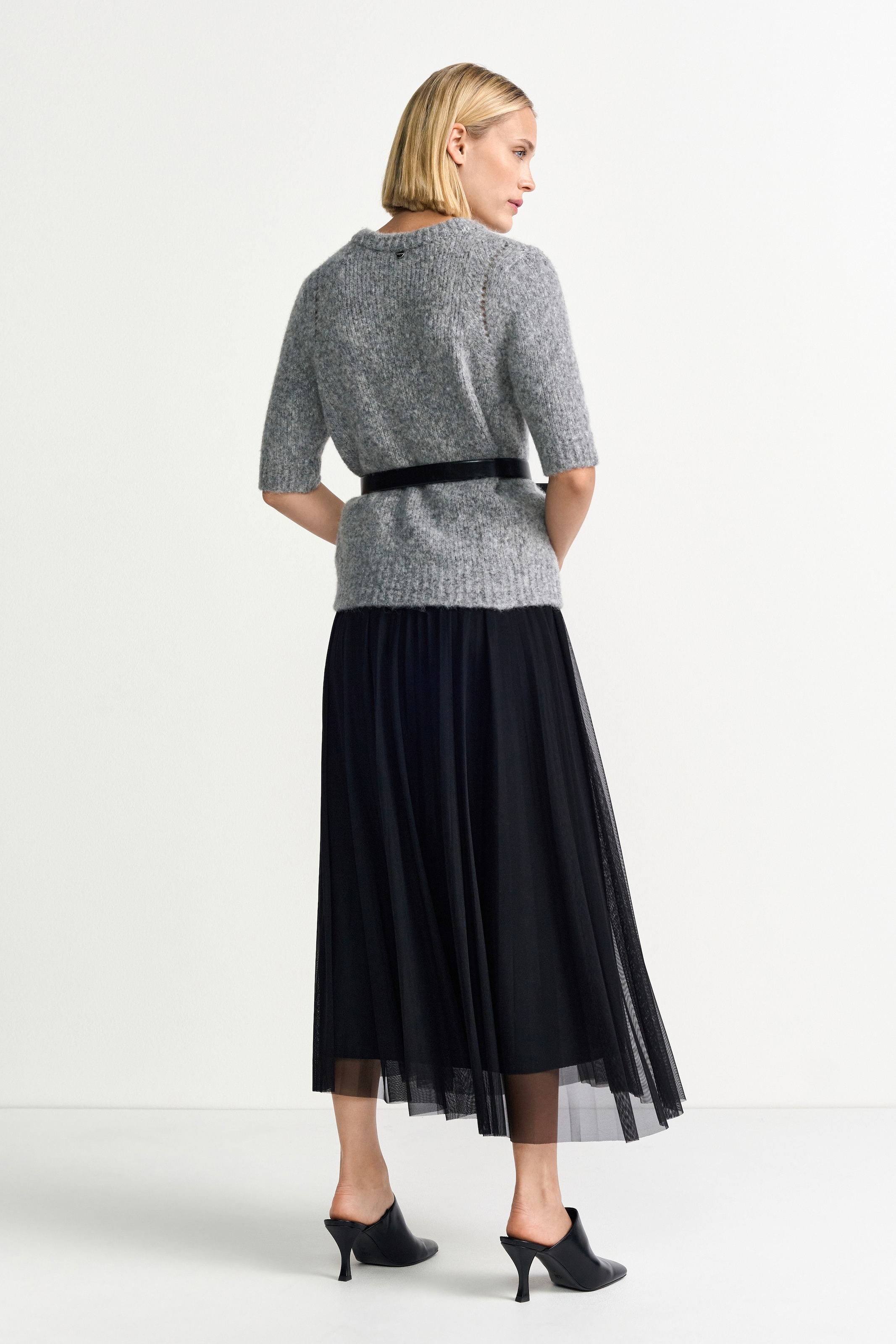 RICHROYAL Jupe plissée in Midilänge, mit elastischem Bund, mit Tülleinsatz, A-Linie