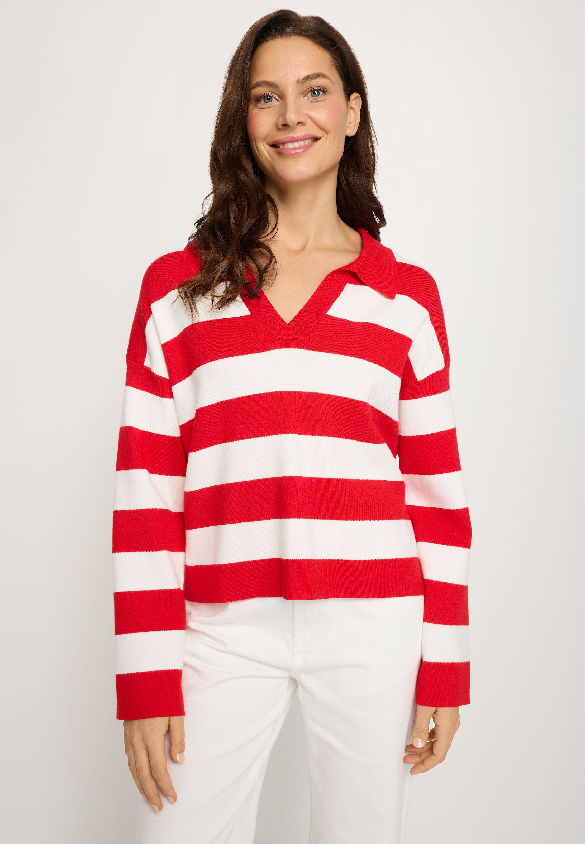 LASCANA Pull à col polo à rayures larges, pull tricoté, style casual-sportif