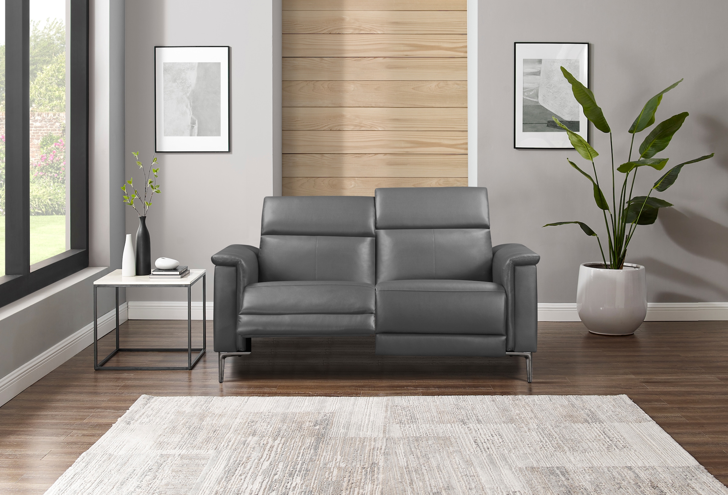 GOODproduct 2-places »LUND,Naturleder, 160 cm, mit Relaxfunktion und Kopfteilverstellung« manuel ou électrique (avec USB-A), ressorts ensachés et réglage de la tête