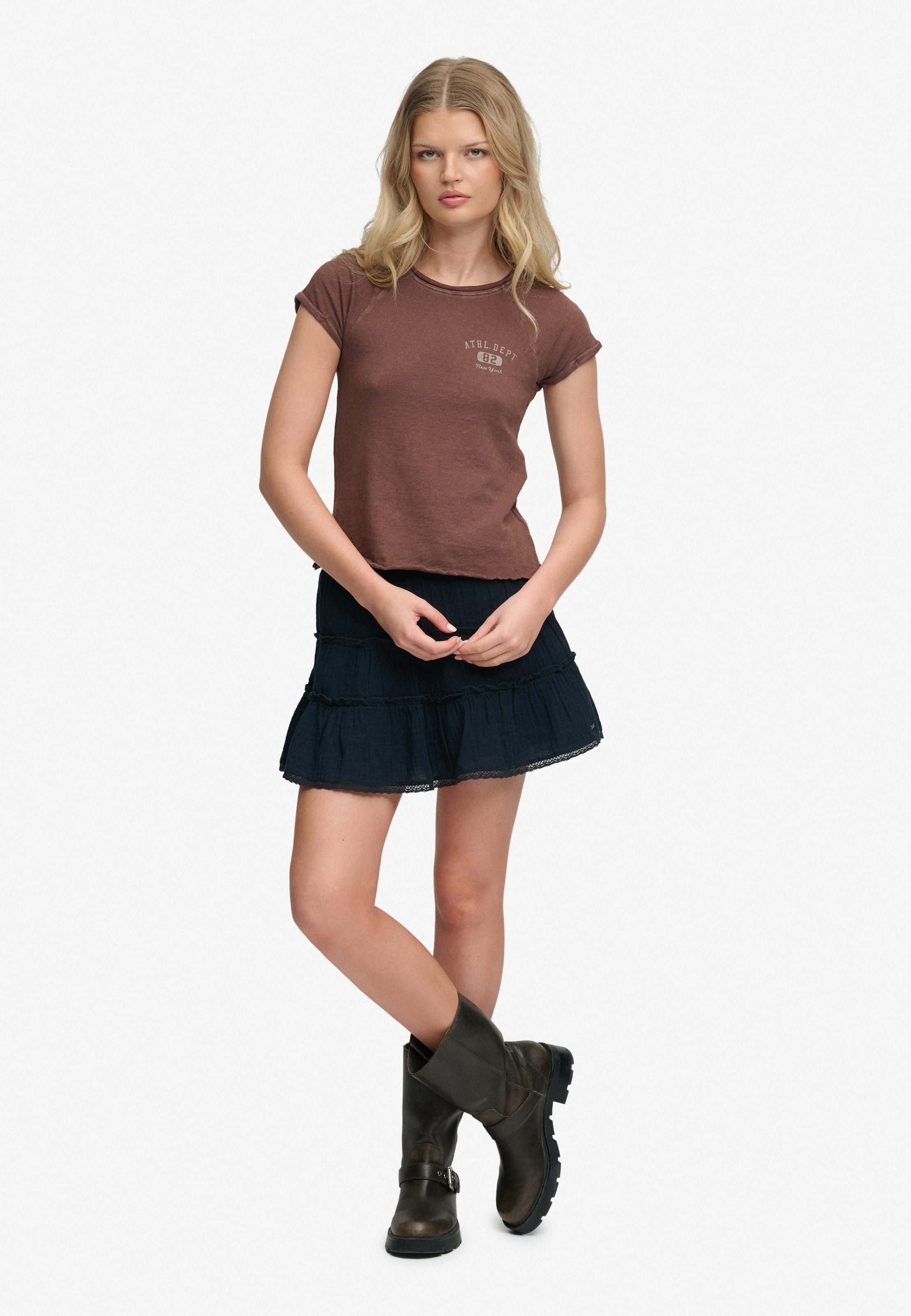 Superdry Sommerrock »CHEESECLOTH TIERED MINI SKIRT« aus Baumwolle, Regular Fit, mit Gummizug, unifarbene Optik