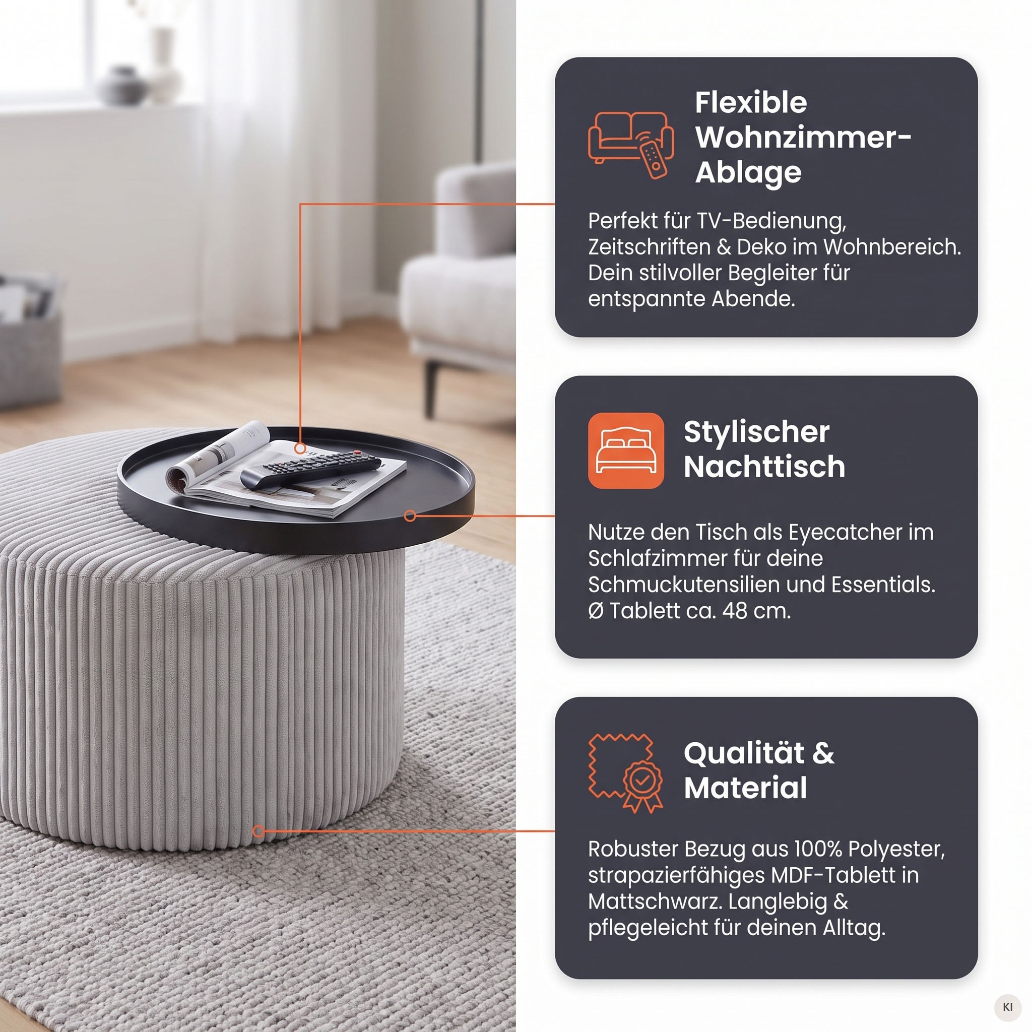 SalesFever Table basse »Coffeetable für gemütliche Abende« revêtement en velours côtelé moderne