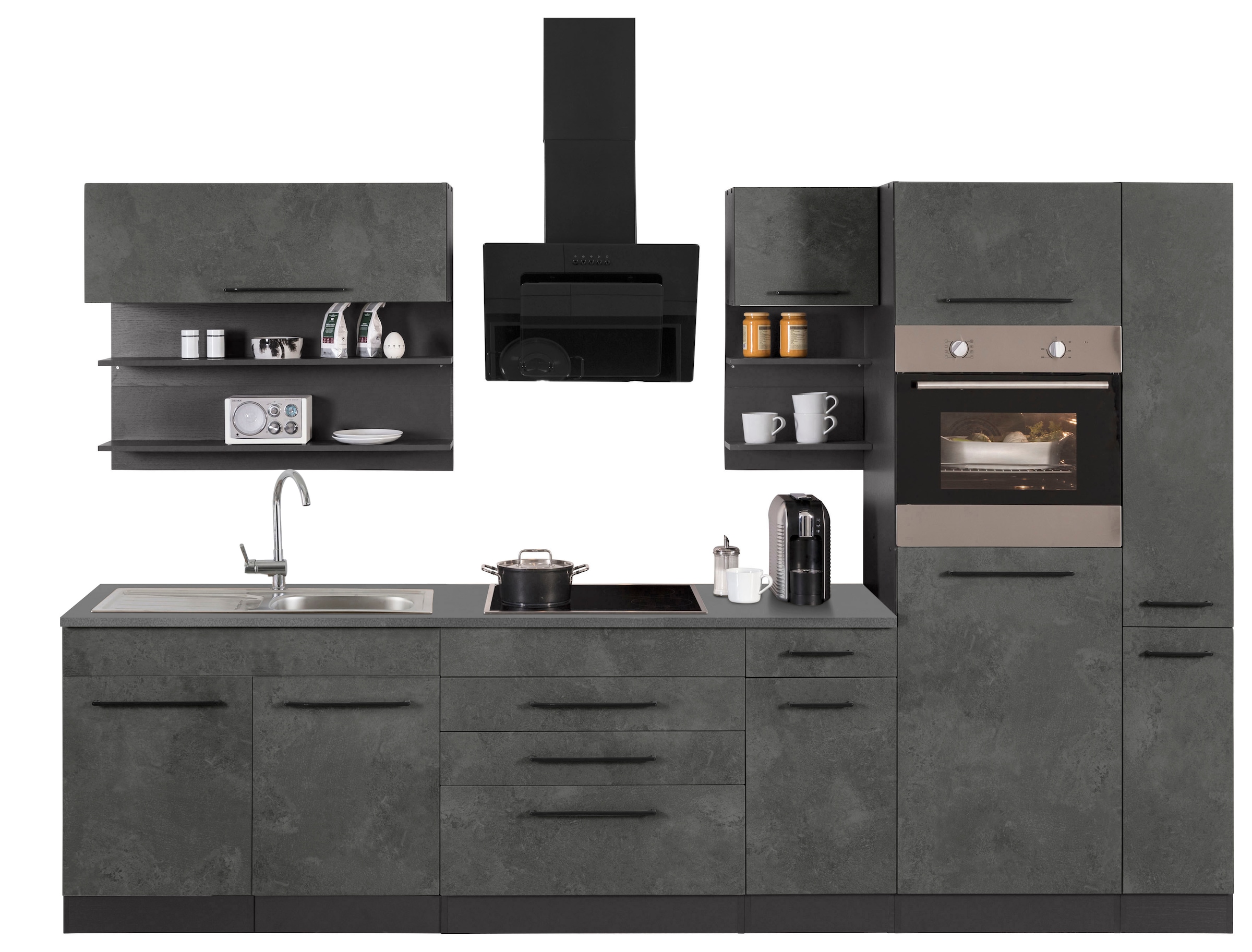 KOCHSTATION Kitchenette »KS-Tulsa« sans appareils électriques, largeur 320 cm, poignées métalliques noires, façades MDF