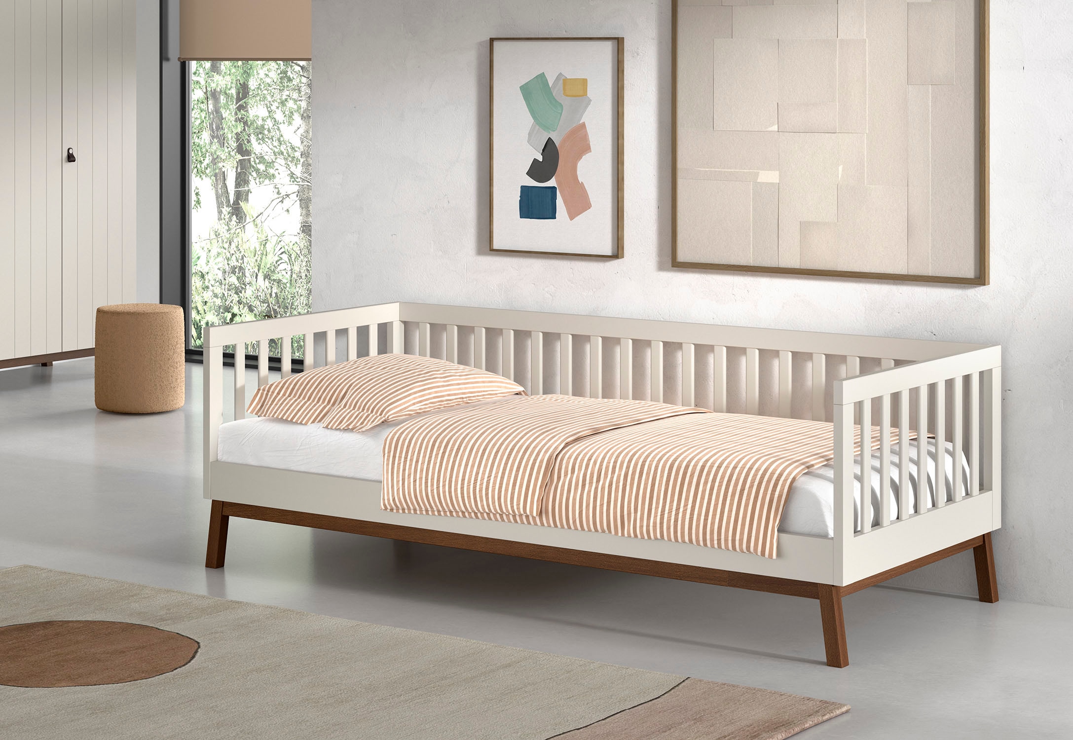 Vipack Lit de jour »Sesan, mit Sprossenumrandung in zeitlosem Design« L/H/P env. 205x70x95,7 cm, avec sommier à lattes déroulable,  utilisation universelle, disponible en 2 couleurs au choix
