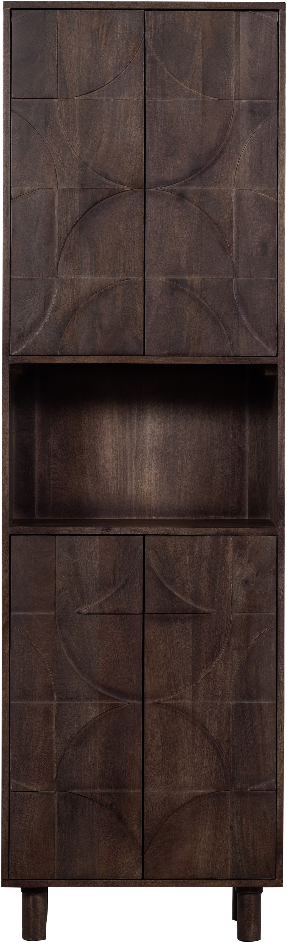 WOOOD Vitrine »Draw Mangoholz mit Druckmechanismus und 3D-Relieftüren 60x40x200 cm« Tragkraft 15 kg pro Boden, Wandbefestigung empfohlen ab 50 cm