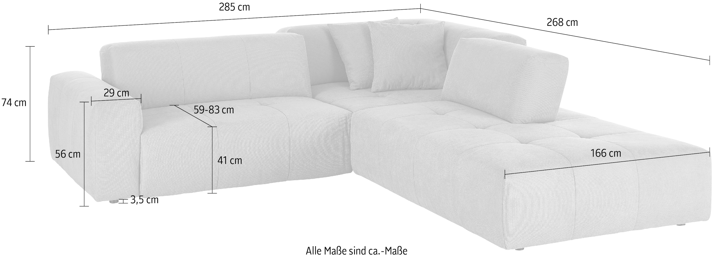 3C Candy Canapé d'angle »Yoshy Komfortsofa, bequem und modern, hochwertige Verarbeitungsdetails« Deux profondeurs d'assise différentes grâce au dossier réglable, forme en L
