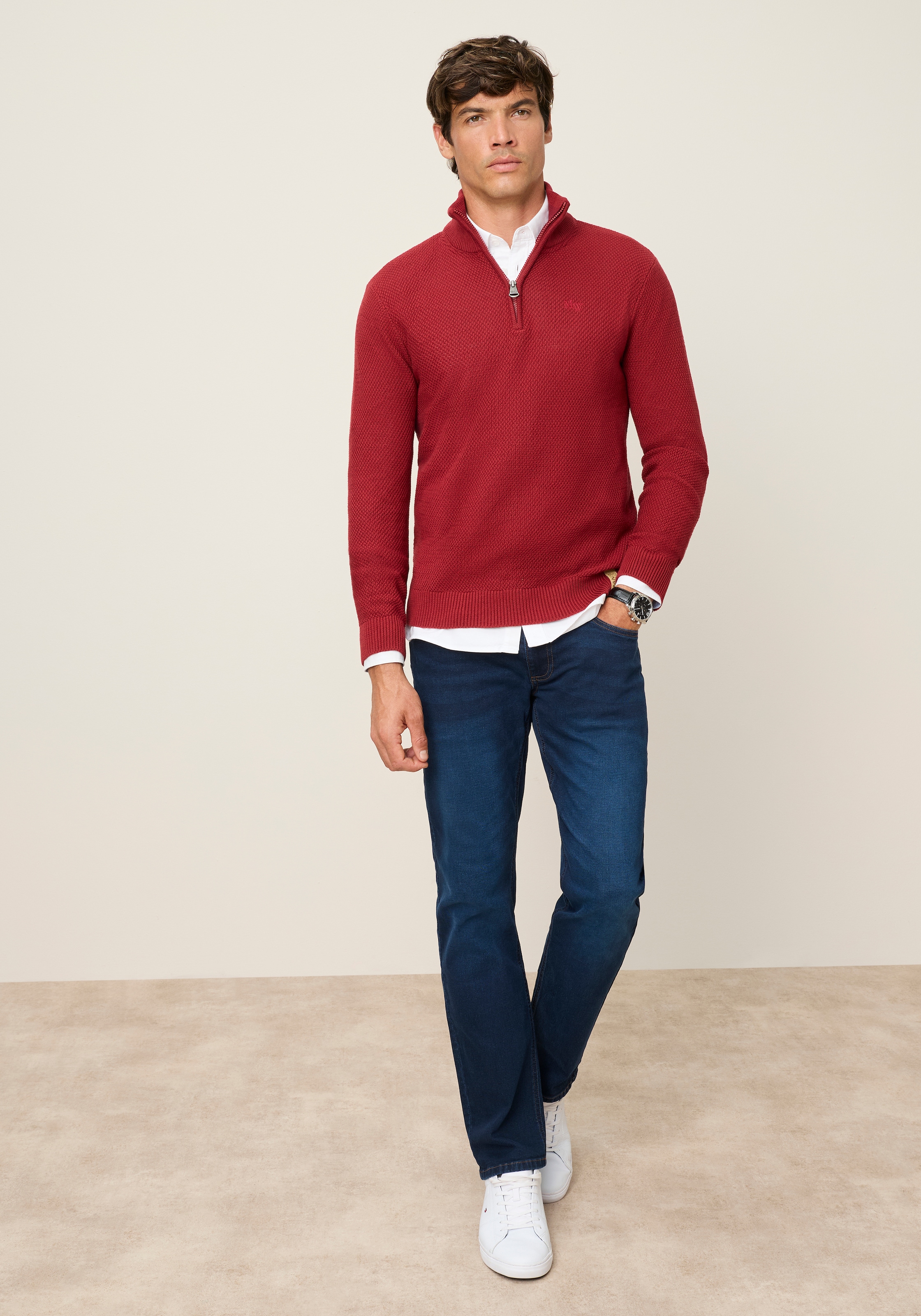 Man's World Troyer en tricot, uni avec motif structuré, coupe régulière