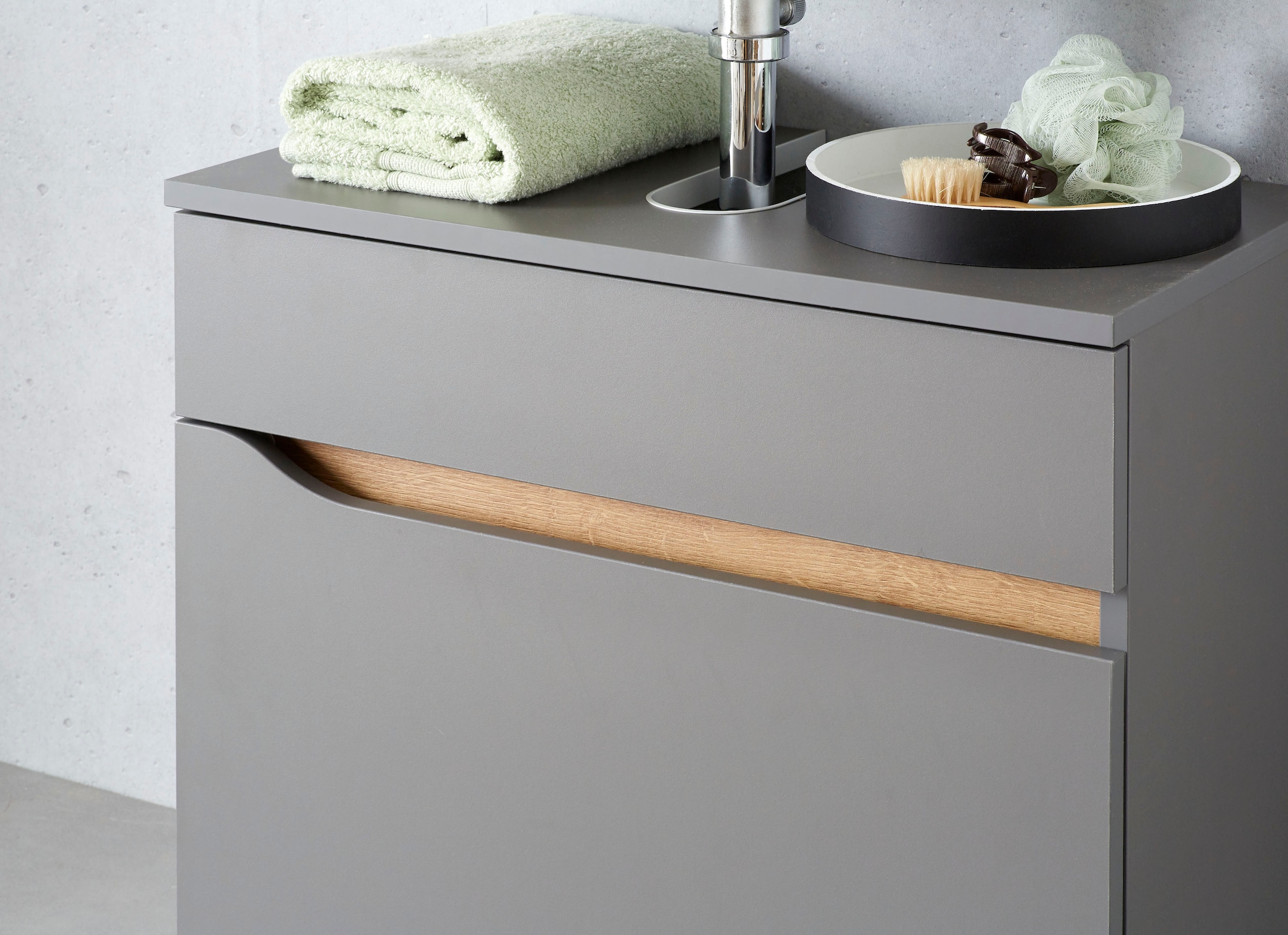 Saphir Armoire sous lavabo »Quickset Unterbeckenschrank, 60 cm breit, 1 Schublade« meuble sous-lavabo avec découpe siphon, sans lavabo, sans poignées