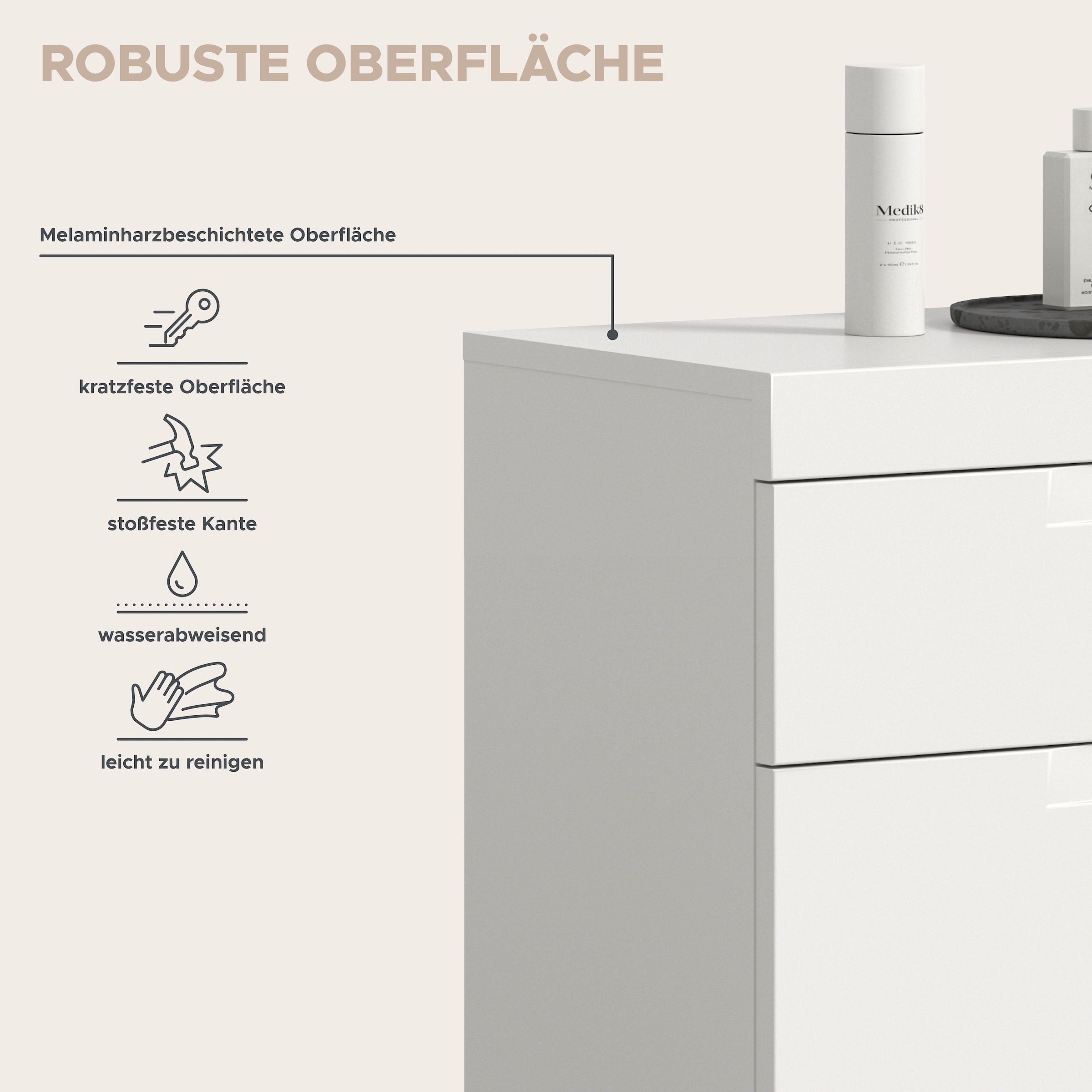 GOODproduct Badkommode »MAOI, Breite 75 cm, 2 Türen, 1 Schubkasten, 2 Fächer« Badezimmerschrank, Schrank, Kommode, Midischrank, Bad, Badezimmer