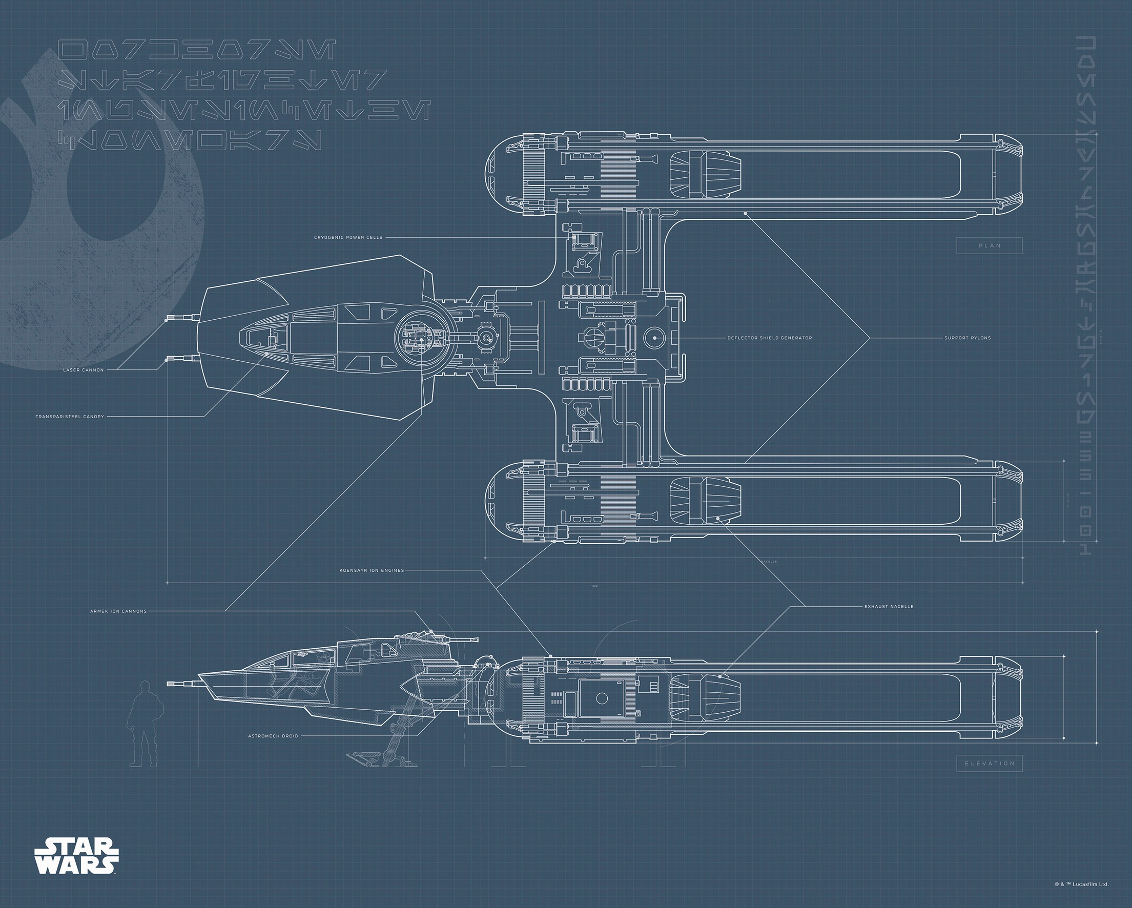 Komar Image »Star Wars EP9 Blueprint Y-Wing« 1 cuis tlg. Wandbild zur Dekoration im Kinderzimmer - ohne Rahmen