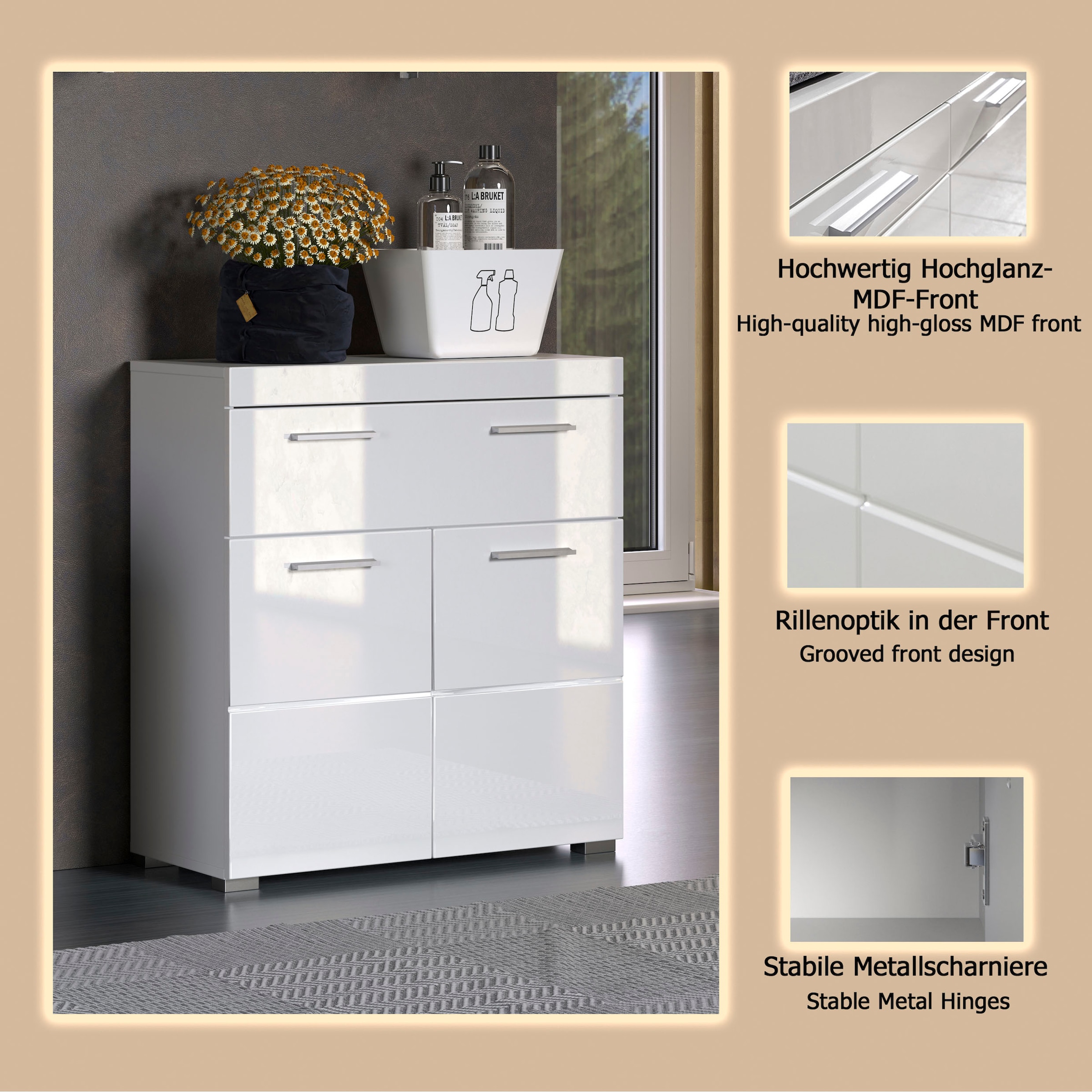 welltime Armoire basse »Avena« Armoire sur pied avec 2 portes, 1 tiroir - (L/P/H) 73/31/79 cm