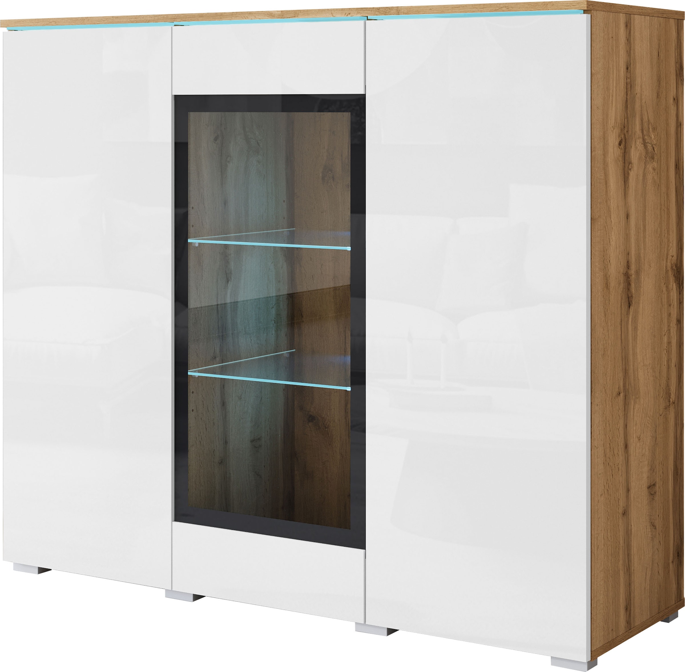 Home affaire Buffet haut »Vera« buffet haut avec 4 portes, 9 compartiments, portes vitrées