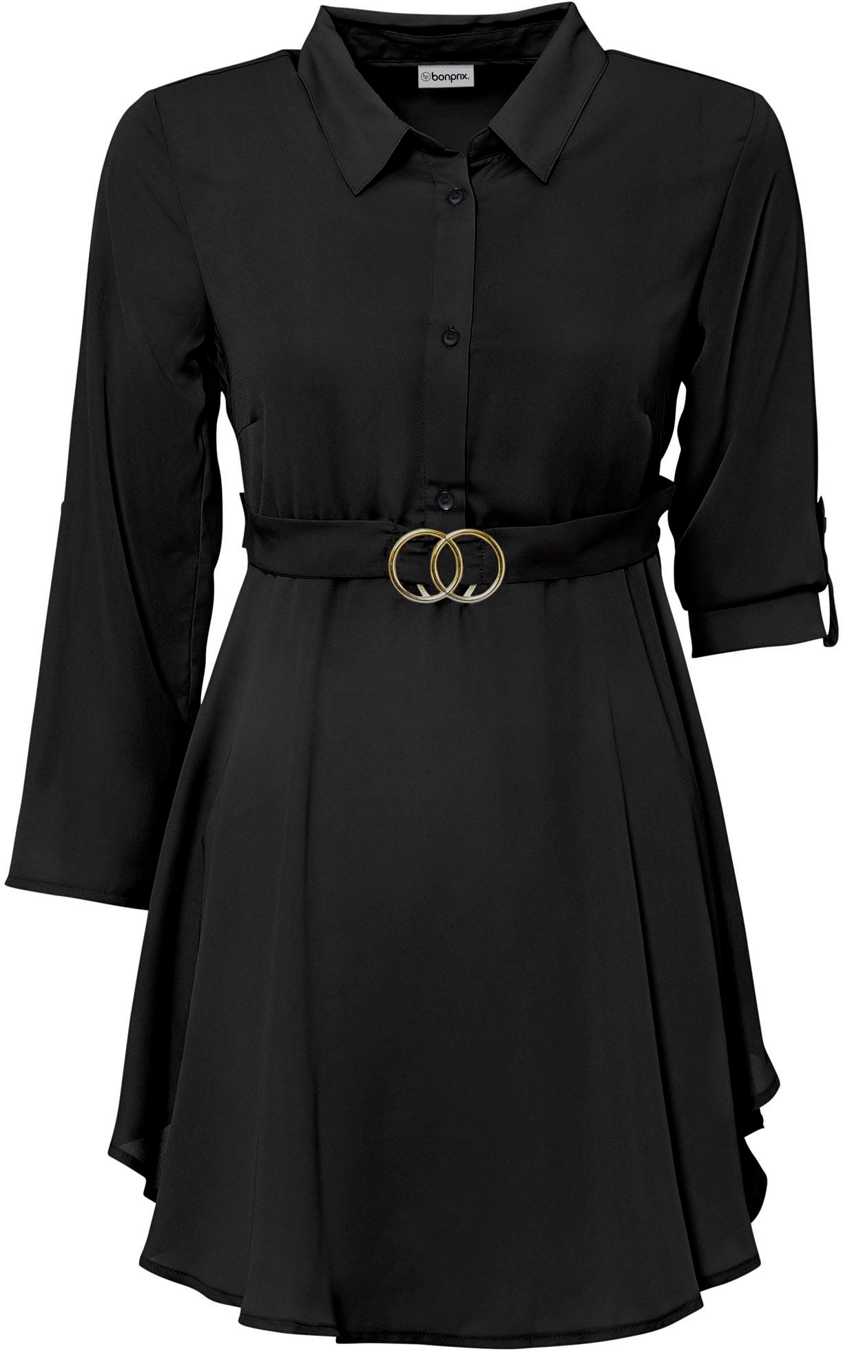 bonprix Chemisier long »Longbluse« mit Gürtel,  ausgestellte Passform, mit Hemdblusenkragen, unifarben