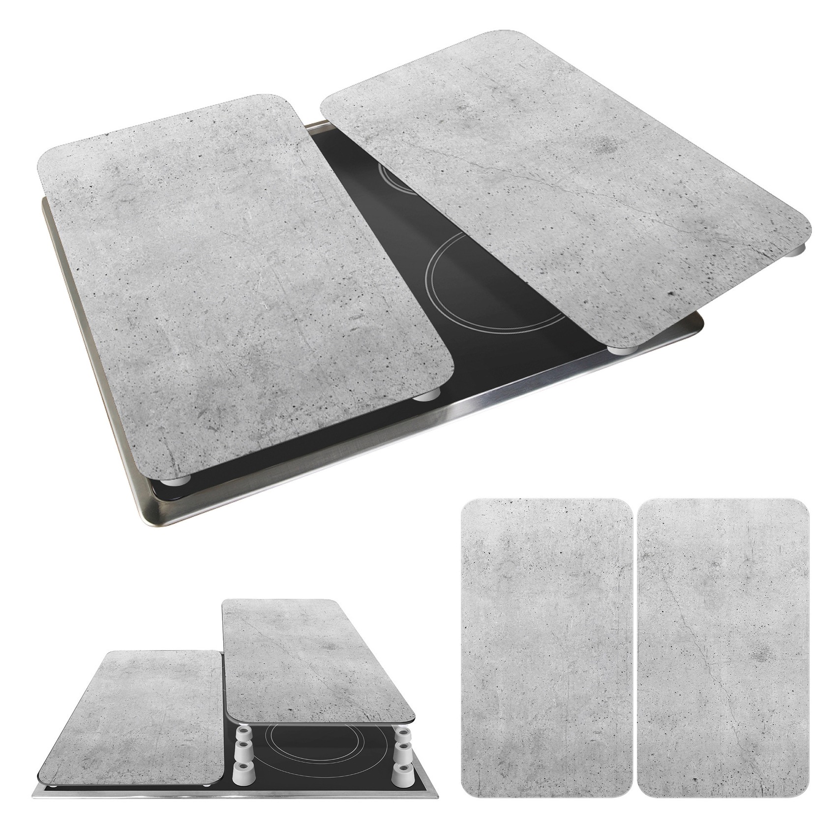 WENKO Plaque de recouvrement de la cuisinière »Universal Modell Beton« Herdabdeckung für alle Herdarten, kratzfest, mit rutschfesten Füssen