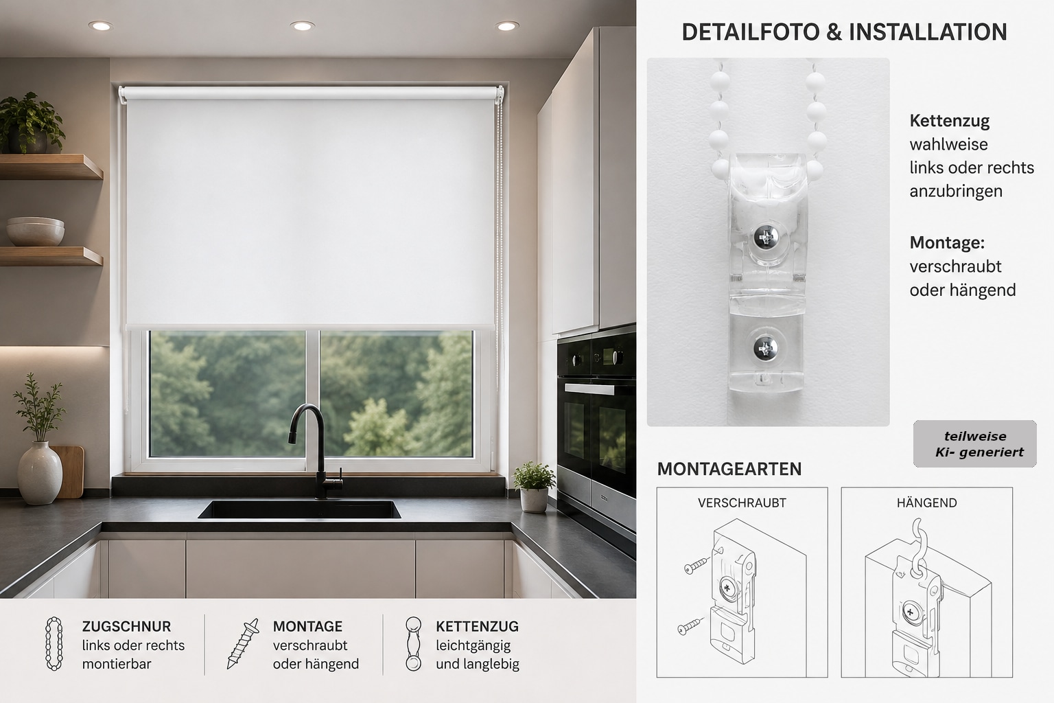 indeko Store à tirage latéral »Simply-Fix Klemmrollo« Opaque suspendu librement Occultation, protection visuelle, protection UV