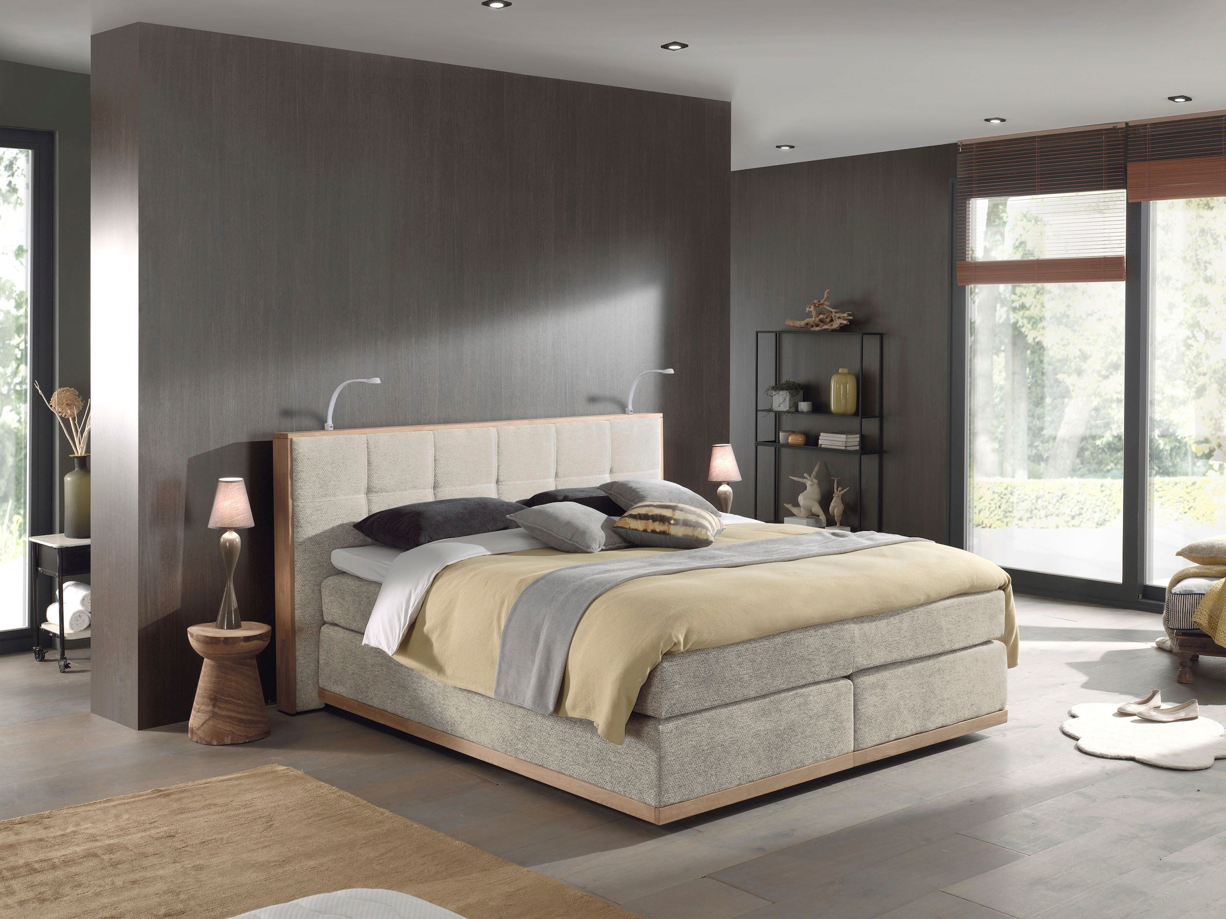 Home affaire Lit boxspring »VINTON inkl. 7-Zonen-TFK-Matratze H2-H4 und Topper« en chêne, avec éclairage LED, différents degrés de dureté (également H4)