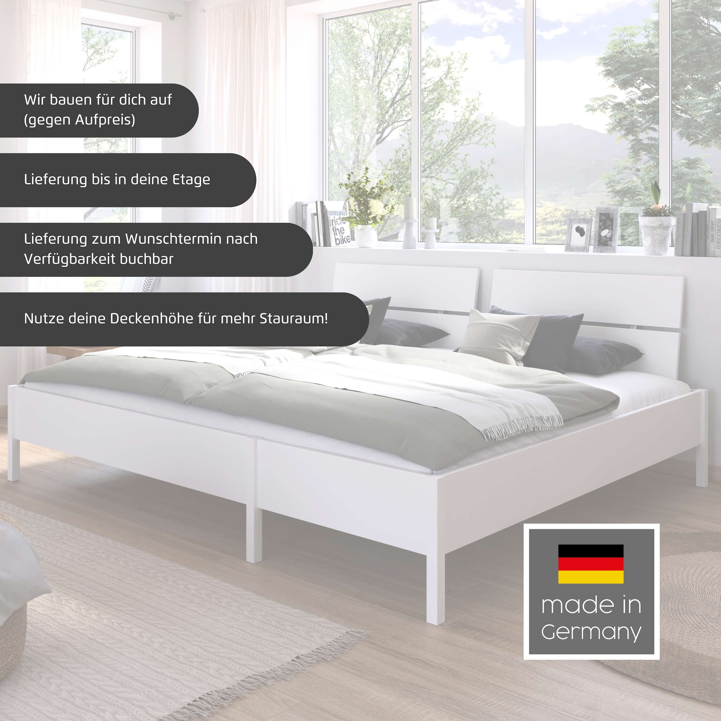 rauch Lit »Familienbett XXL Familiengrösse Ehebett Doppelbett umbaubar« Possibilité flexible de transformation en lits simples,  240x200 cm et 270x200 cm - avec ou sans tête de lit MADE IN GERMANY