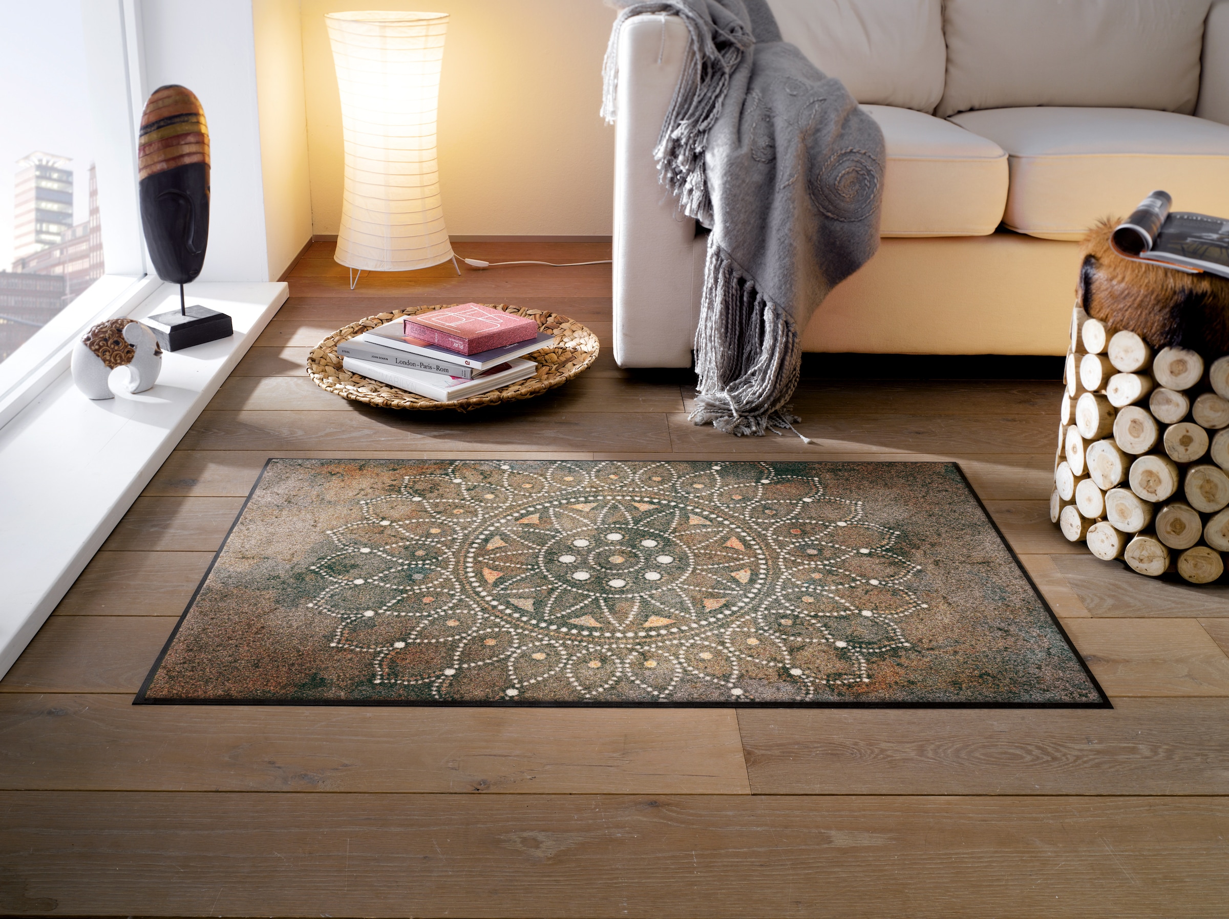 wash+dry by Kleen-Tex Teppich »Madhana« rechteckig 7 mm Höhe Motiv Mandala, rutschhemmend, In- und Outdoor geeignet, waschbar