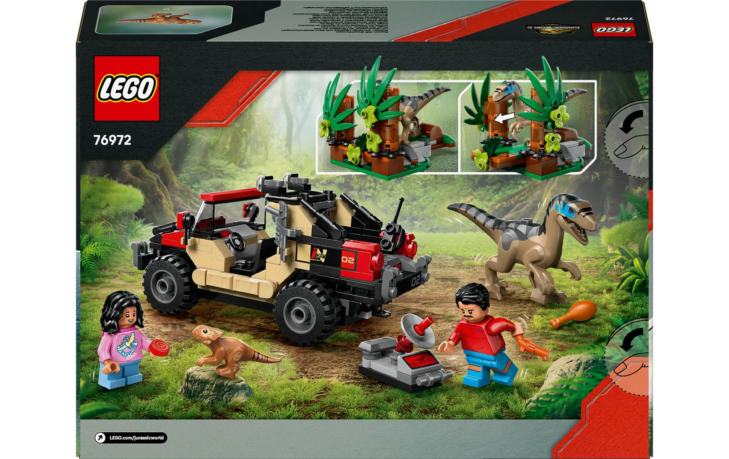 LEGO® Briques de jeu »Jurassic World Raptor: Verfolgungsjagd mit dem Geländewagen«
