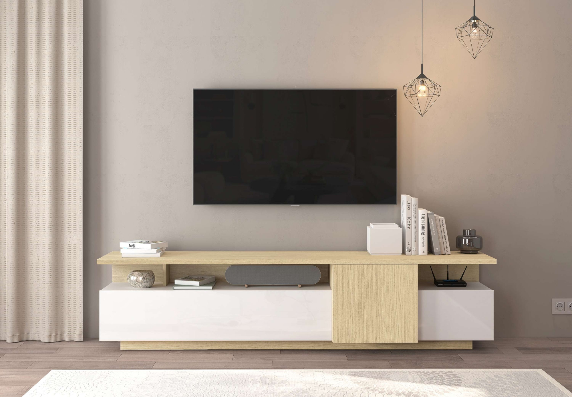 GOODproduct Lowboard »Lowboard ETHOS,Lowboard,TV-Kommode,TV-Möbel,TV-Bank« 1 Stk. tlg. Mit zwei Drehtüren, einer Klapptür und zwei offenen Fächern,B.210 cm