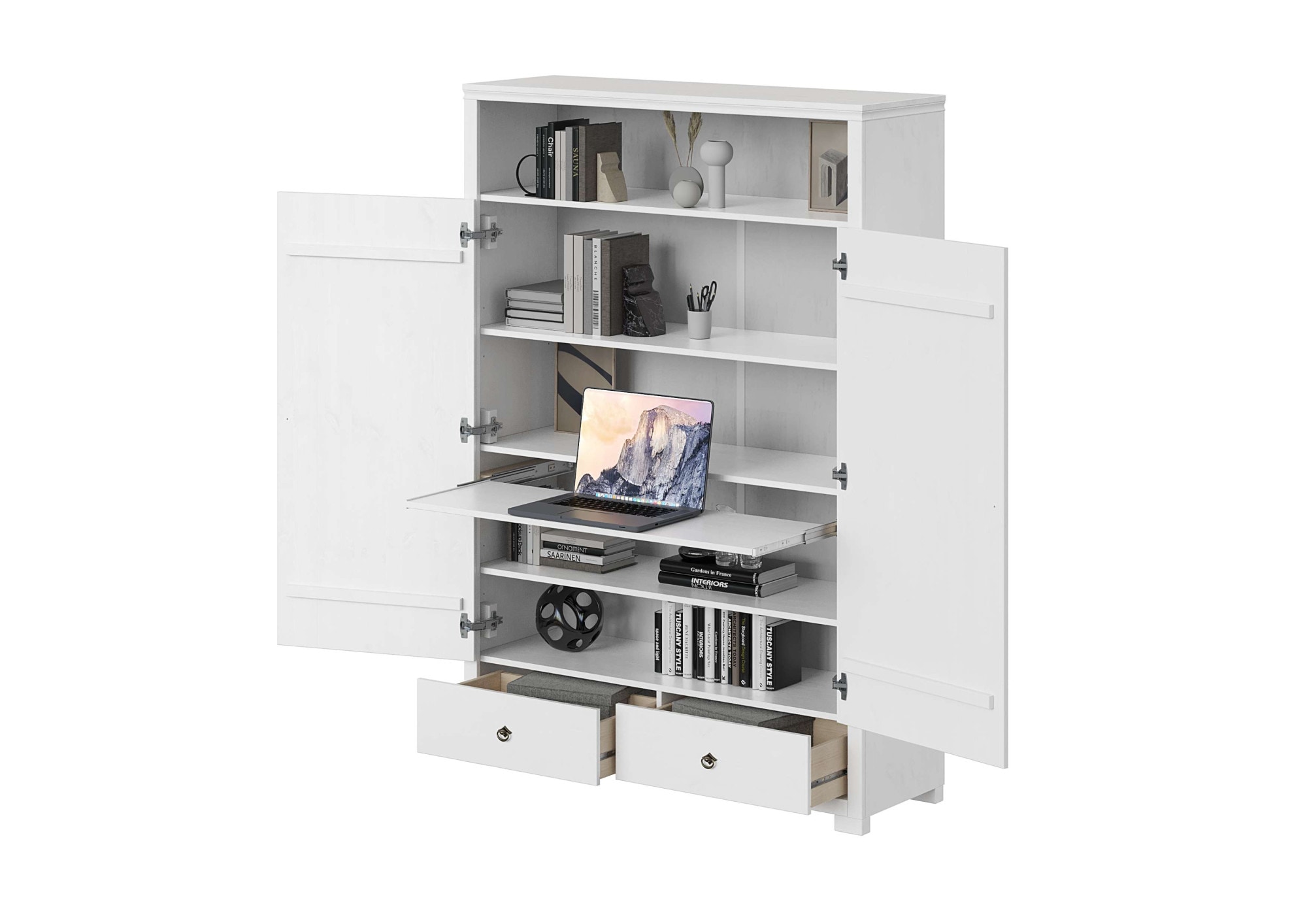 GOODproduct Armoire à linge »Gotland! Home Office Schrank, Mehrzweckschrank, Büroschrank« H/B/T ca. 180/125/40cm,  mit Ausziehregal, Schublade, stabil + langlebig, Massivholz made in EU