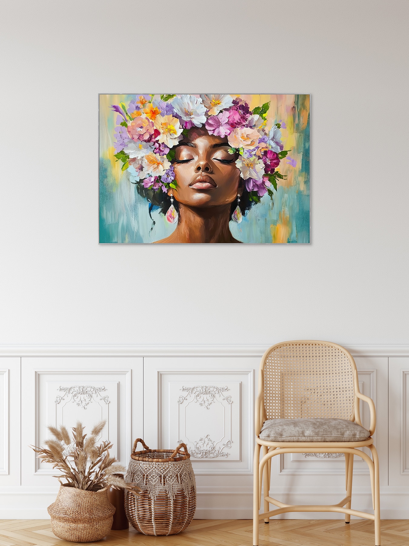 Bönninghoff Peinture à l'huile »handarbeit gerahmt FRAU 78x118 cm – Wandbild Deko elegant« Femme | Fleurs | Portrait 1 cuis tlg. fabriqué à la main, chaque image est unique, cadre à joint creux