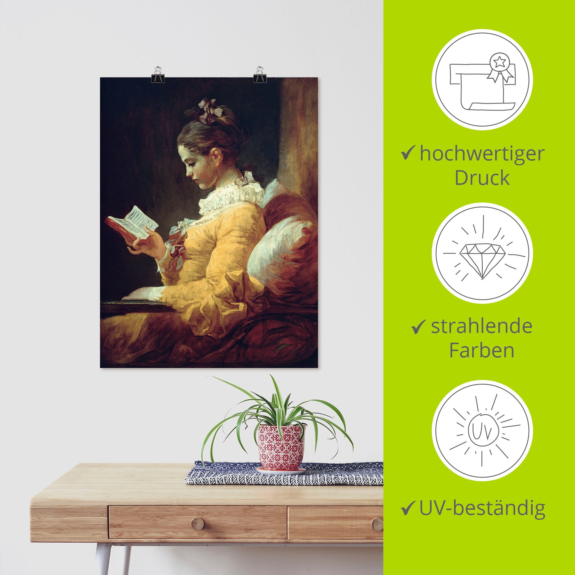 Artland Wandbild »Lesendes Mädchen. Um 1776« Frau 1 Stk. tlg. als Leinwandbild, Poster in verschied. Grössen