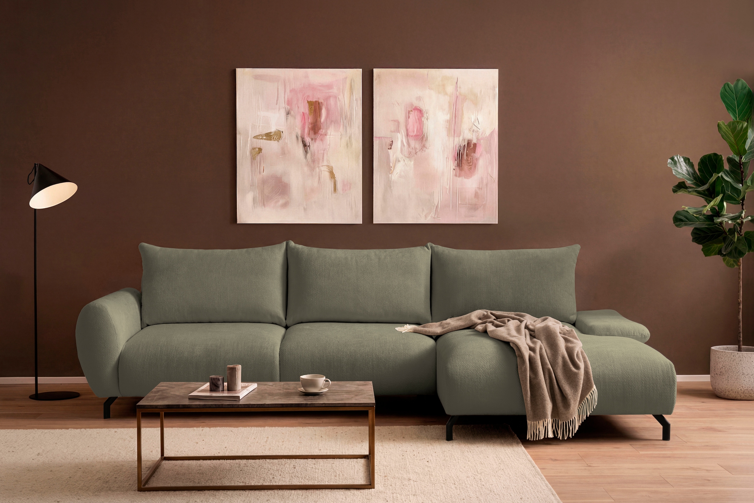 GOODproduct Canapé d'angle »KELLIE, L-Form, 315 cm, verstellbare Armlehne, Metallfüsse,« wahlweise Recamiere links o. rechts, Chenille-Stoff, hoher Sitzkomfort