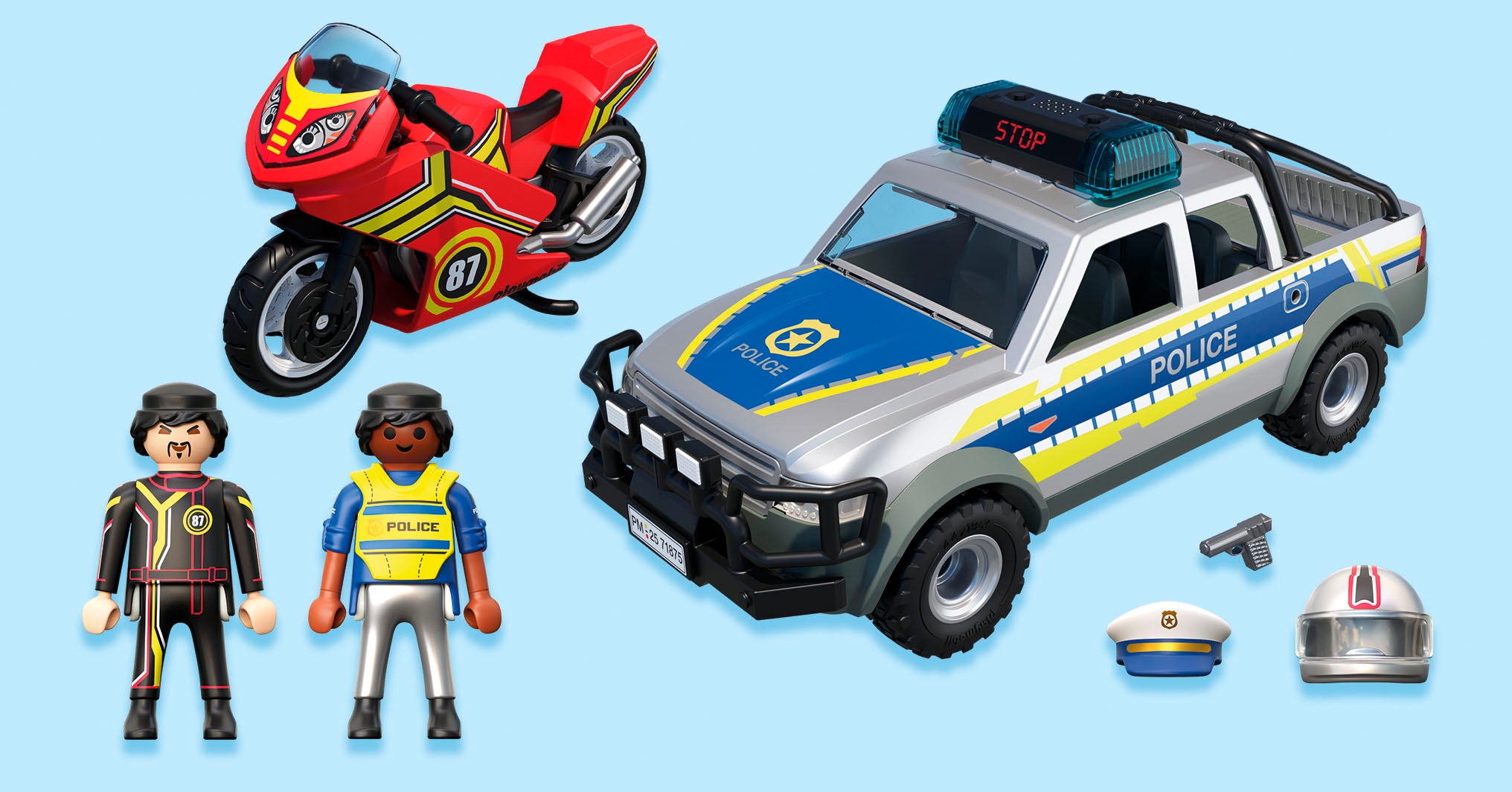 Playmobil® Jeu de construction »Verfolgungsjagd mit Polizei Pick-Up (71875), Action Heroes« mit Licht und Sound; Made in Europe