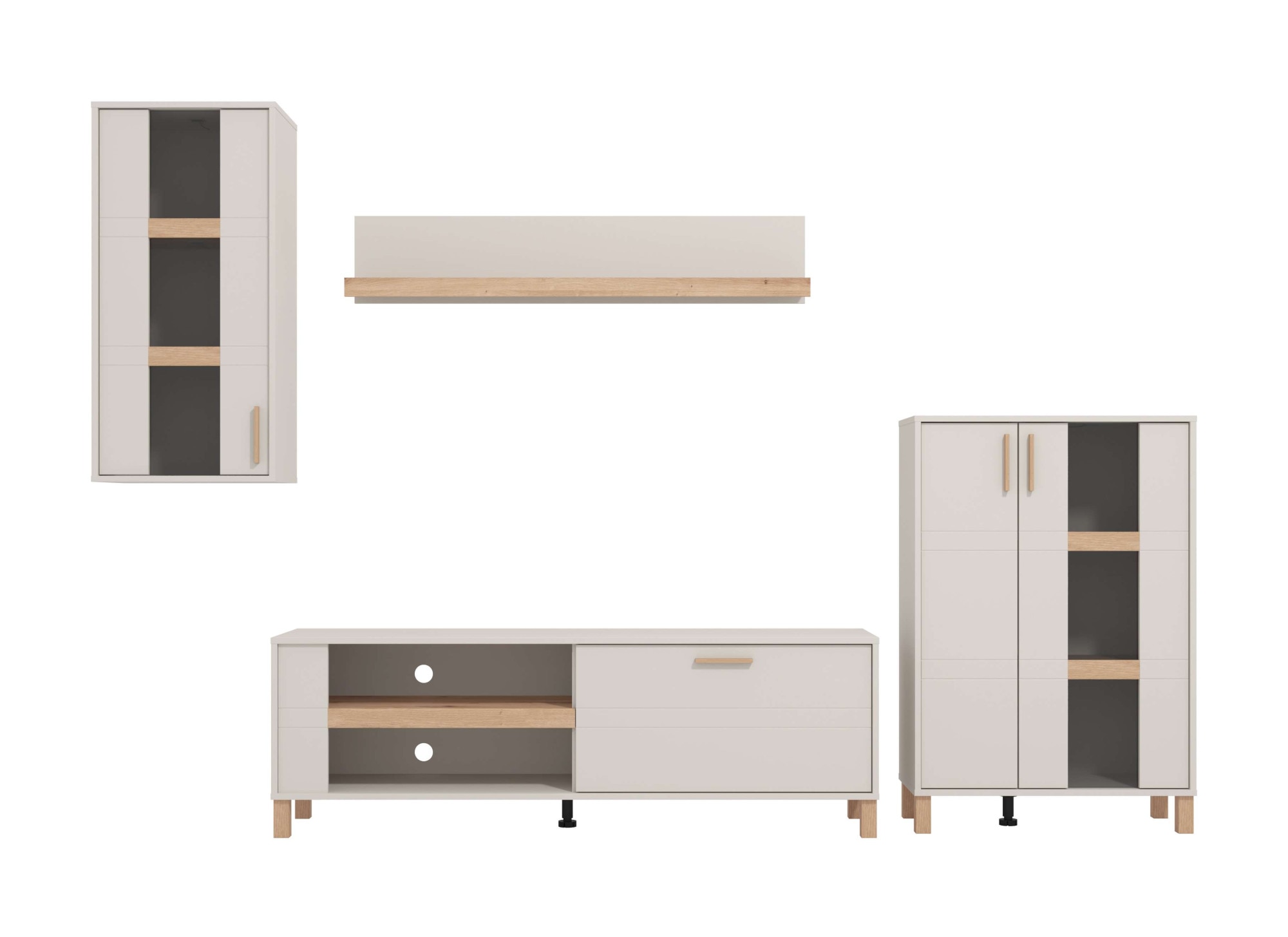 Home affaire Meuble mural »Sheffield, inkl. TV-Board, Highboard, Hängevitrine und Wandregal« Komplett-Set, 4 cuis tlg.