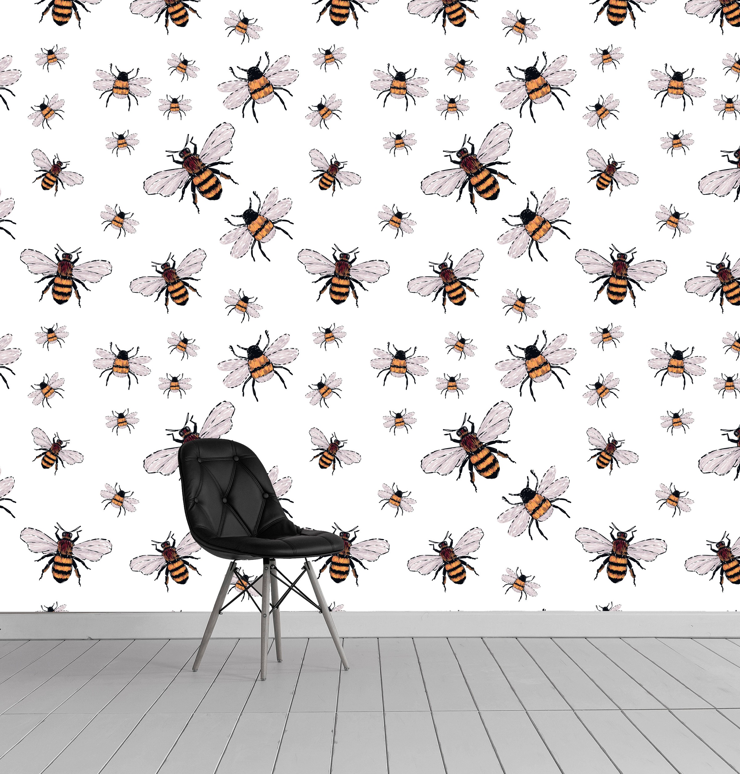 queence Vinyltapete »Bienen weiss« Fellimitat | Motiv | Reptilienprägung | animal print | bedruckt | tropisch glatt 90x250cm, selbstklebend, kinderleichte Anbringung, , Sticker