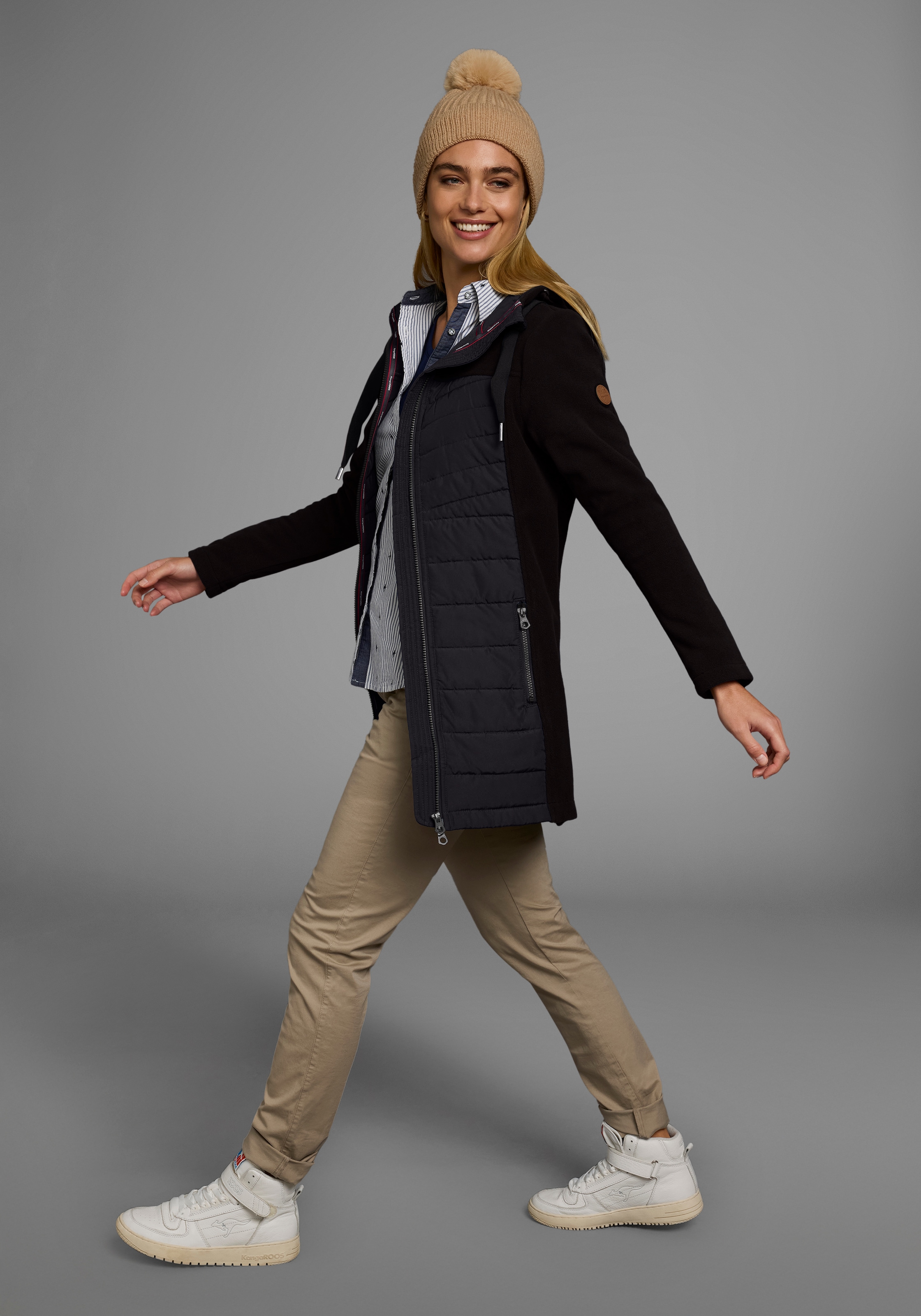 KangaROOS Veste longue mit Kapuze Hybridjacke - Fleecejacke mit wattierten Bereichen