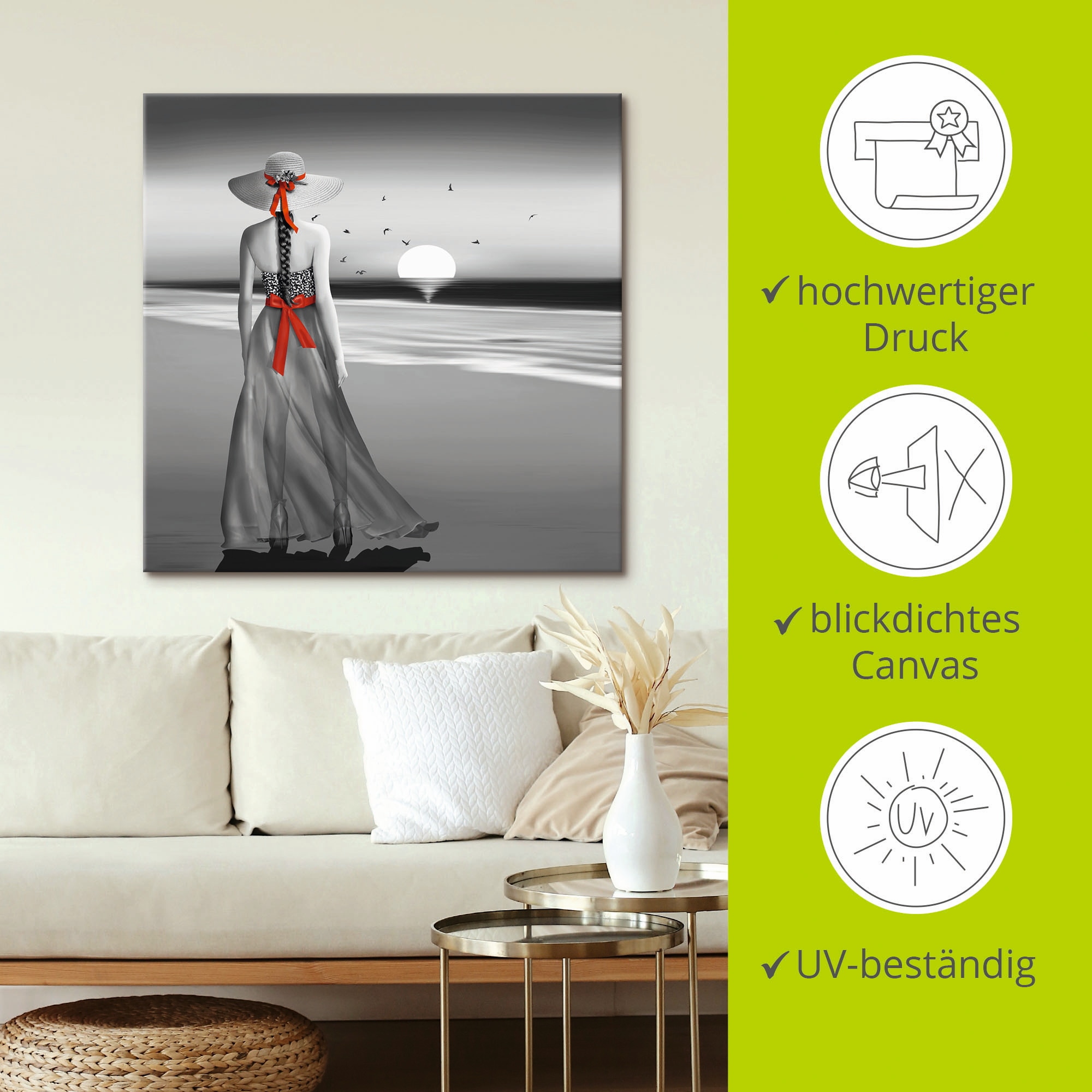 Artland Wandbild »Ein Blick zurück aufs Meer« Frau 1 Stk. tlg. als Alubild, Outdoorbild, Leinwandbild, Poster, Wandaufkleber