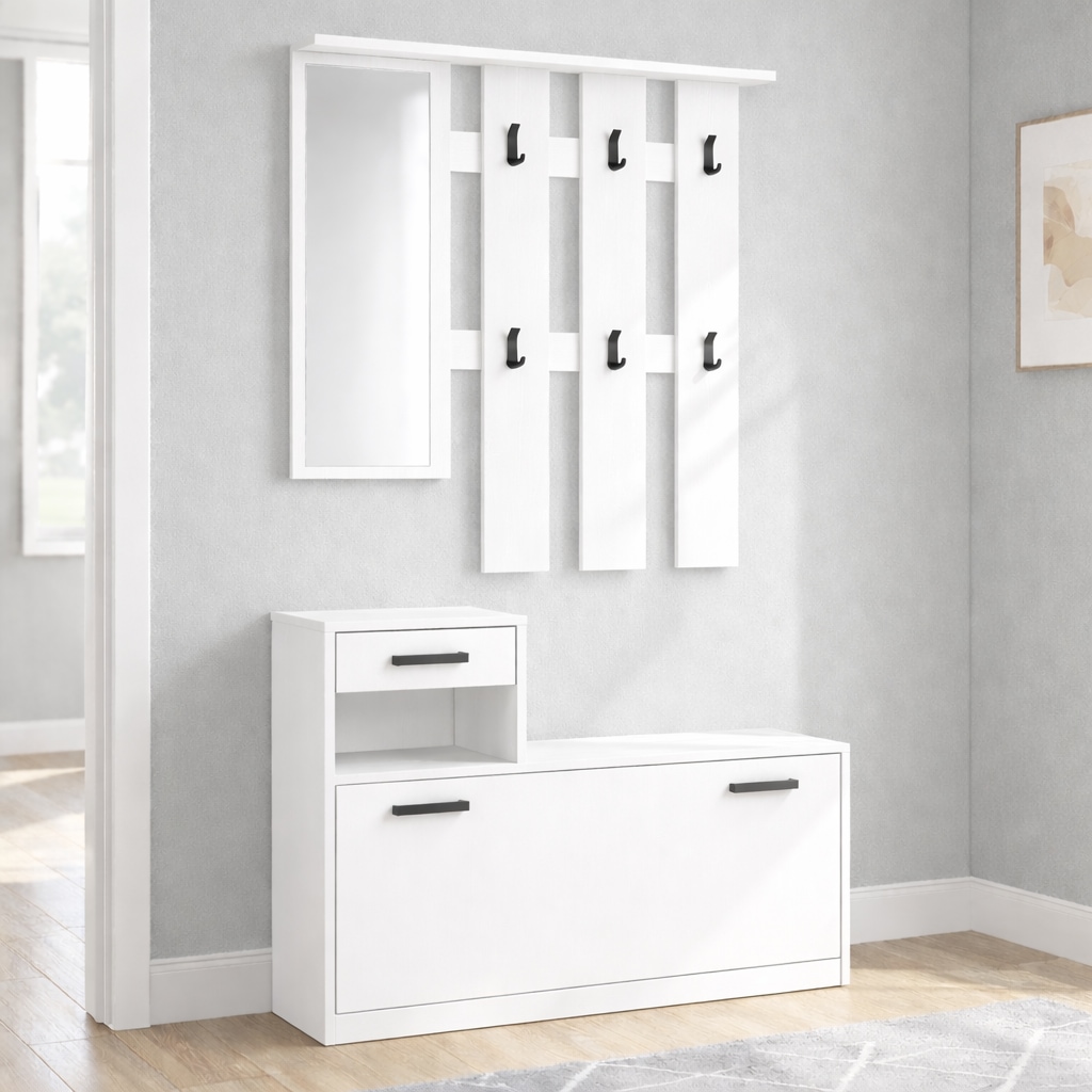 GOODproduct Ensemble de vestiaires »Luna Kommode mit 1 Klappe + 1 Schubkasten, Paneel mit Spiegel 6 Haken« 2 cuis tlg.